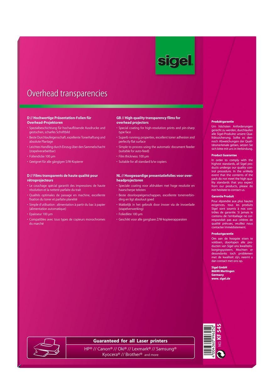 Overhead-Folien für S/W-Kopierer, stapelverarbeitbar, transparent, 100 mym, A4, 100 Folien Overhead-Folien für S/W-Kopierer, stapelverarbeitbar, transparent, 100 mym, A4, 100 Folien