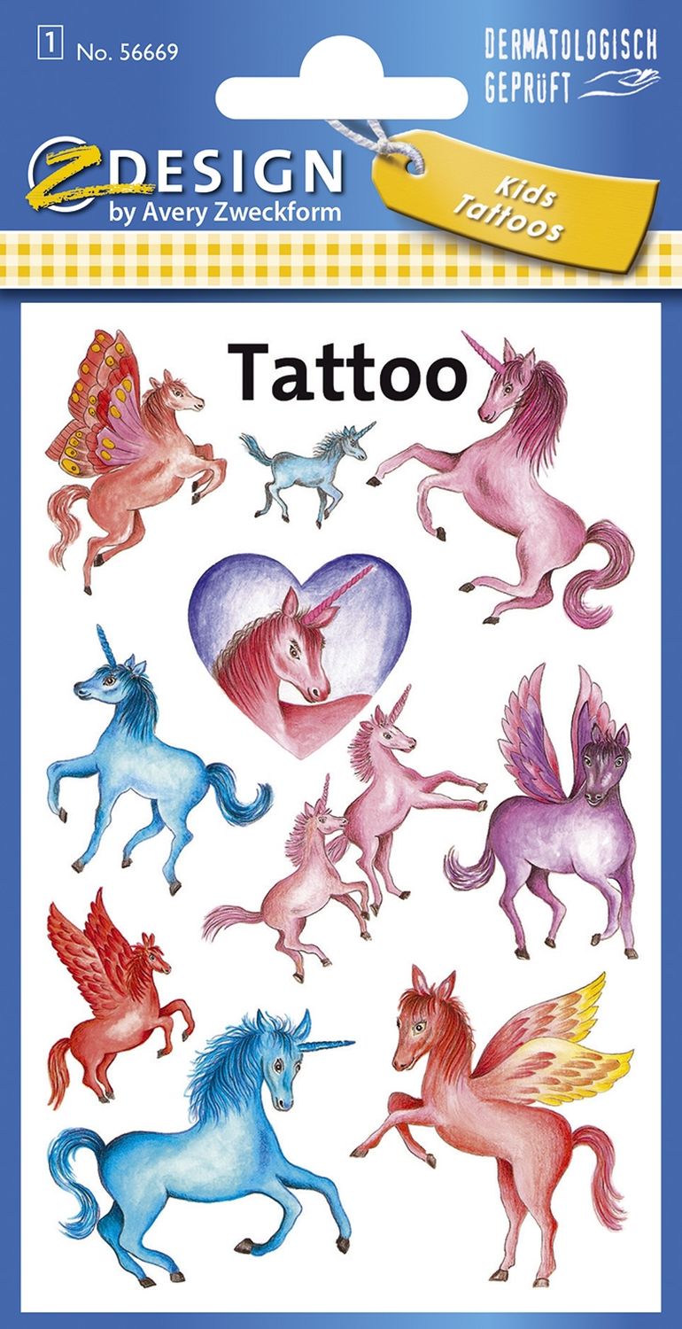 Z-Design 56669, Kinder Tattoos, Einhörner, 1 Bogen/10 Tattoo Z-Design 56669, Kinder Tattoos, Einhörner, 1 Bogen/10 Tattoo