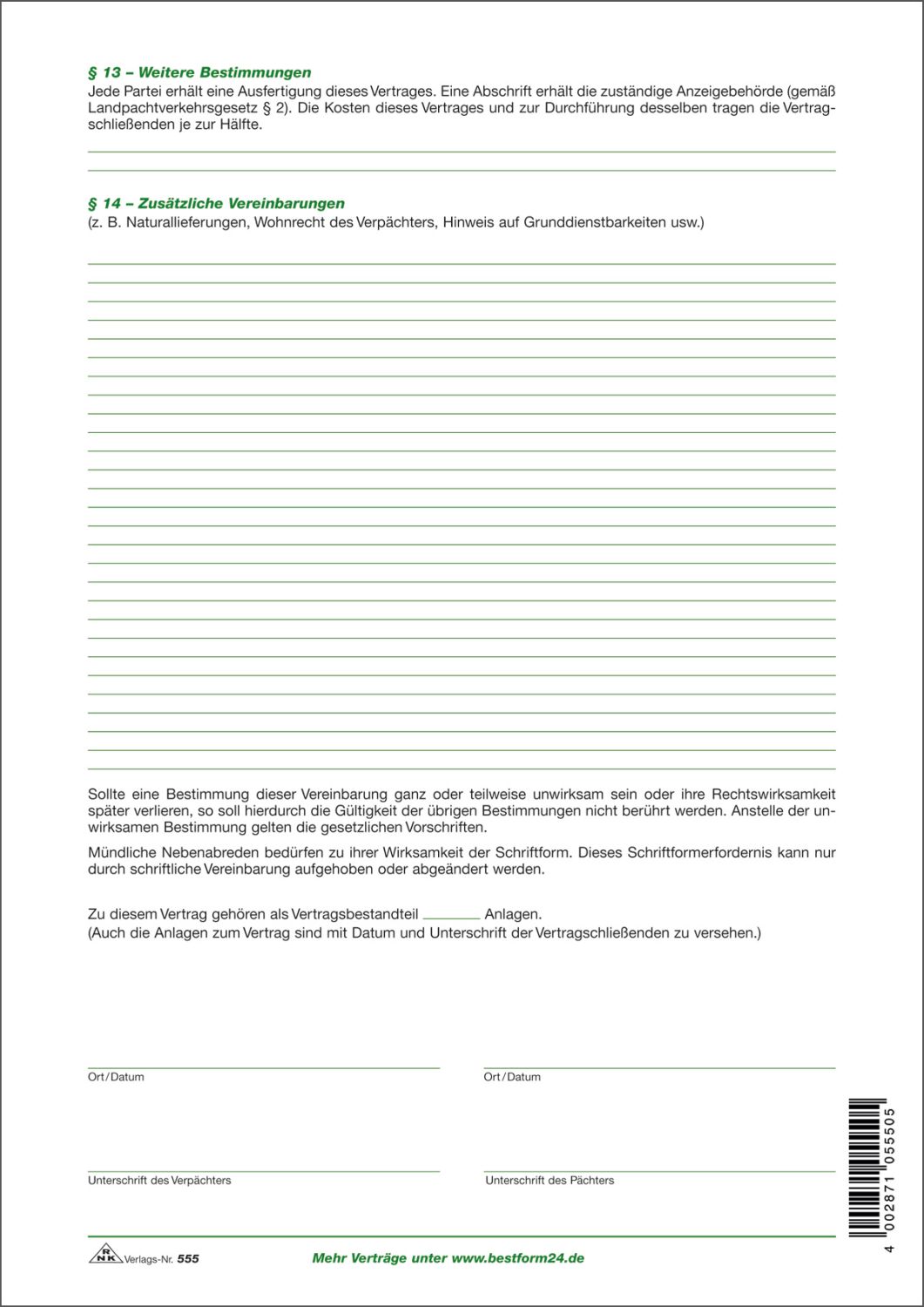 Landwirtschaftlicher Pachtvertrag, 4 Seiten, gefalzt auf DIN A4 Landwirtschaftlicher Pachtvertrag, 4 Seiten, gefalzt auf DIN A4