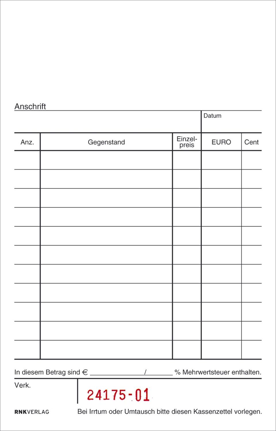 Kassenblock - oben geheftet, 2 x 50 Blatt, (BxH): 96 x 167 mm, mit Nummerierung Kassenblock - oben geheftet, 2 x 50 Blatt, (BxH): 96 x 167 mm, mit Nummerierung
