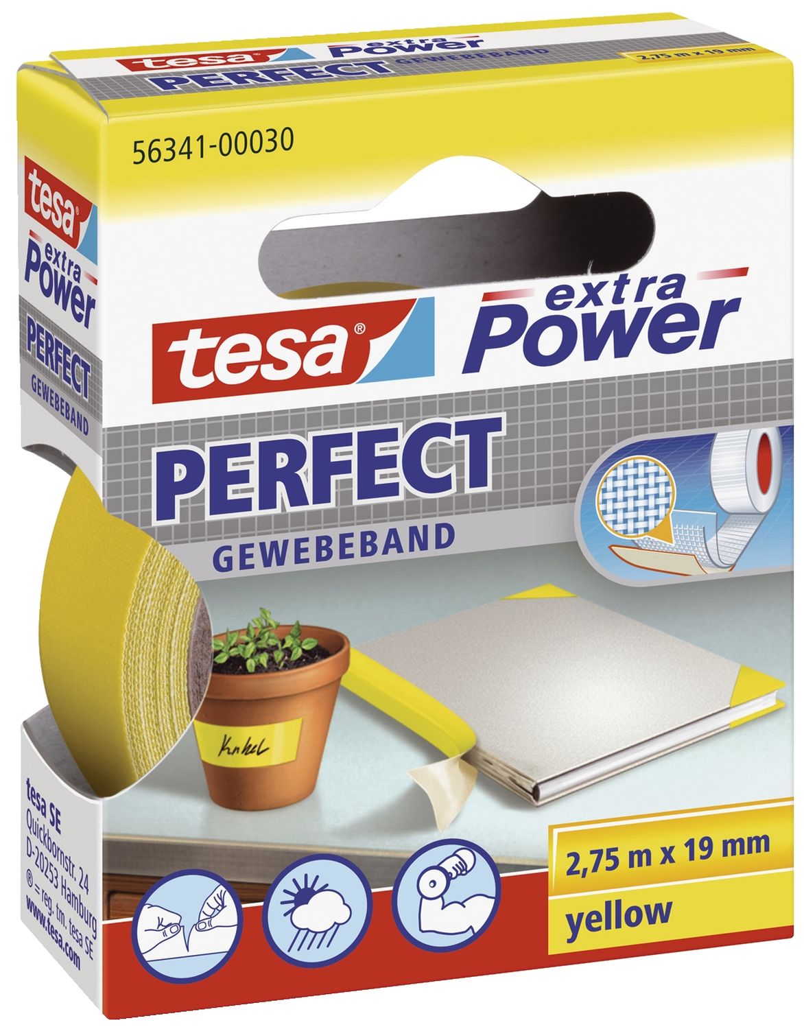Gewebeklebeband extra Power Perfect - 2,75 m x 19 mm, gelb Gewebeklebeband extra Power Perfect - 2,75 m x 19 mm, gelb