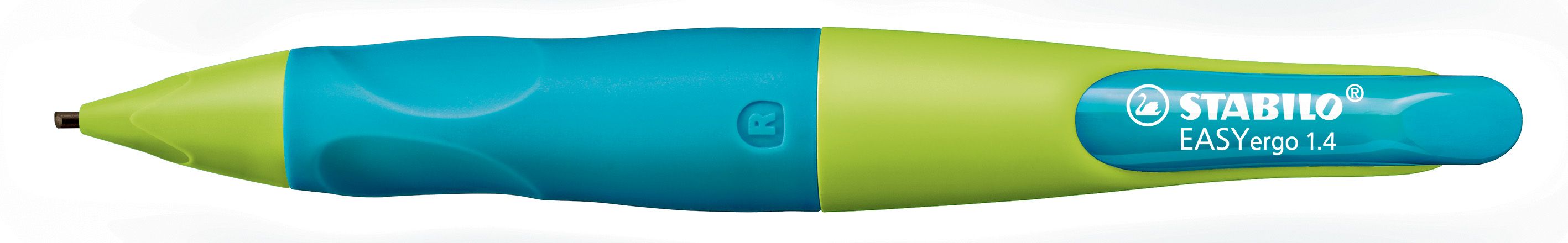 Ergonomischer Druck-Bleistift für Rechtshänder - EASYergo 1.4 in neonlimonengrün/aquamarin - Einzelstift - inklusive 3 dünner Minen - Härtegrad HB Ergonomischer Druck-Bleistift für Rechtshänder - EASYergo 1.4 in neonlimonengrün/aquamarin - Einzelstift - inklusive 3 dünner Minen - Härtegrad HB