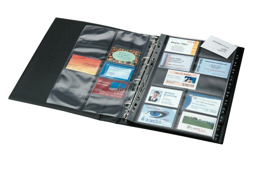 Hüllen für Visitenkarten-Ringbücher, zweireihig, A4, 10 Sichthüllen, für bis zu 200 Karten (max. 90x58 mm) Hüllen für Visitenkarten-Ringbücher, zweireihig, A4, 10 Sichthüllen, für bis zu 200 Karten (max. 90x58 mm)