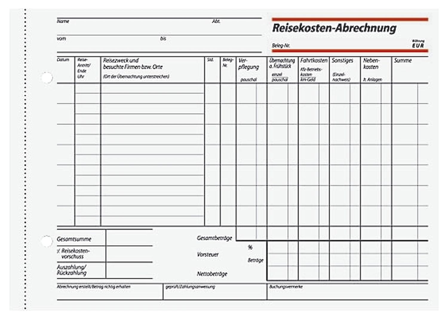 Reisekostenabrechnungen wöchentlich - A5 quer, BL, MP, 50 Blatt Reisekostenabrechnungen wöchentlich - A5 quer, BL, MP, 50 Blatt