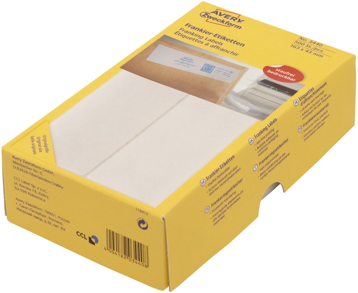 3440 Frankier-Etiketten - doppelt, 163 x 43 mm, 500 Stück 3440 Frankier-Etiketten - doppelt, 163 x 43 mm, 500 Stück