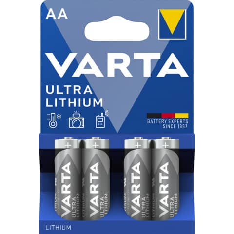 Batterien Varta Ultra Lithium AA 6106, Mignon, R6, LR06, 1,5 V, 4 Stück