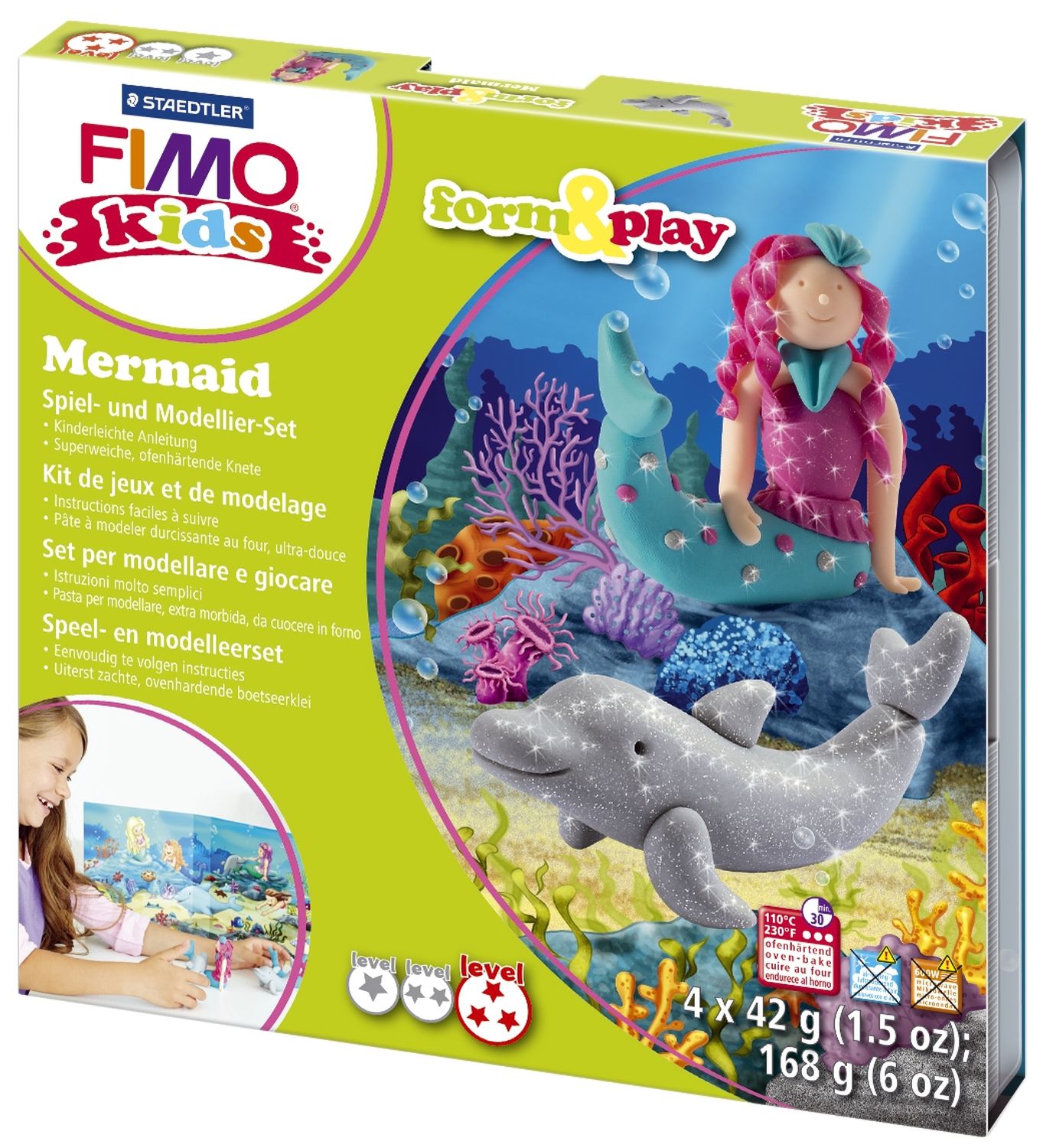 Modelliermasse FIMO® Kids Materialpackung Form & Play "Mermaid", 4 x 42 g