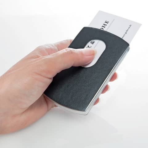 Visitenkarten-Etui Snap - 101 x 60 x 13 mm, schwarz/silber, Lederoptik