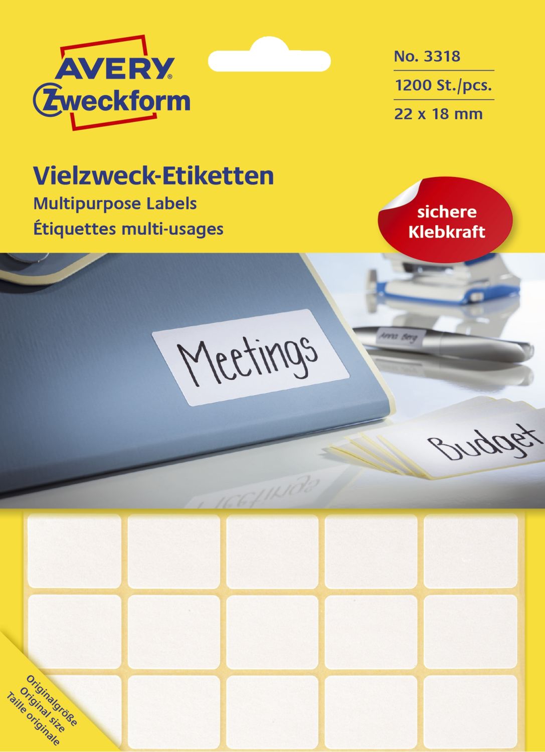 3318 Universal-Etiketten - 22 x 18 mm, weiß, 1.200 Etiketten/30 Blatt, permanent 3318 Universal-Etiketten - 22 x 18 mm, weiß, 1.200 Etiketten/30 Blatt, permanent