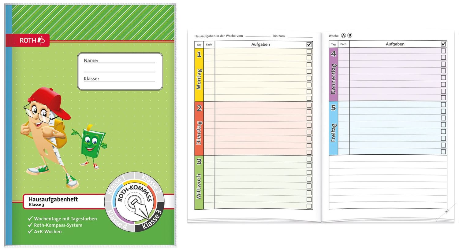 Hausaufgabenheft Klasse 3 - A5, 96 Seiten, Schutzhülle