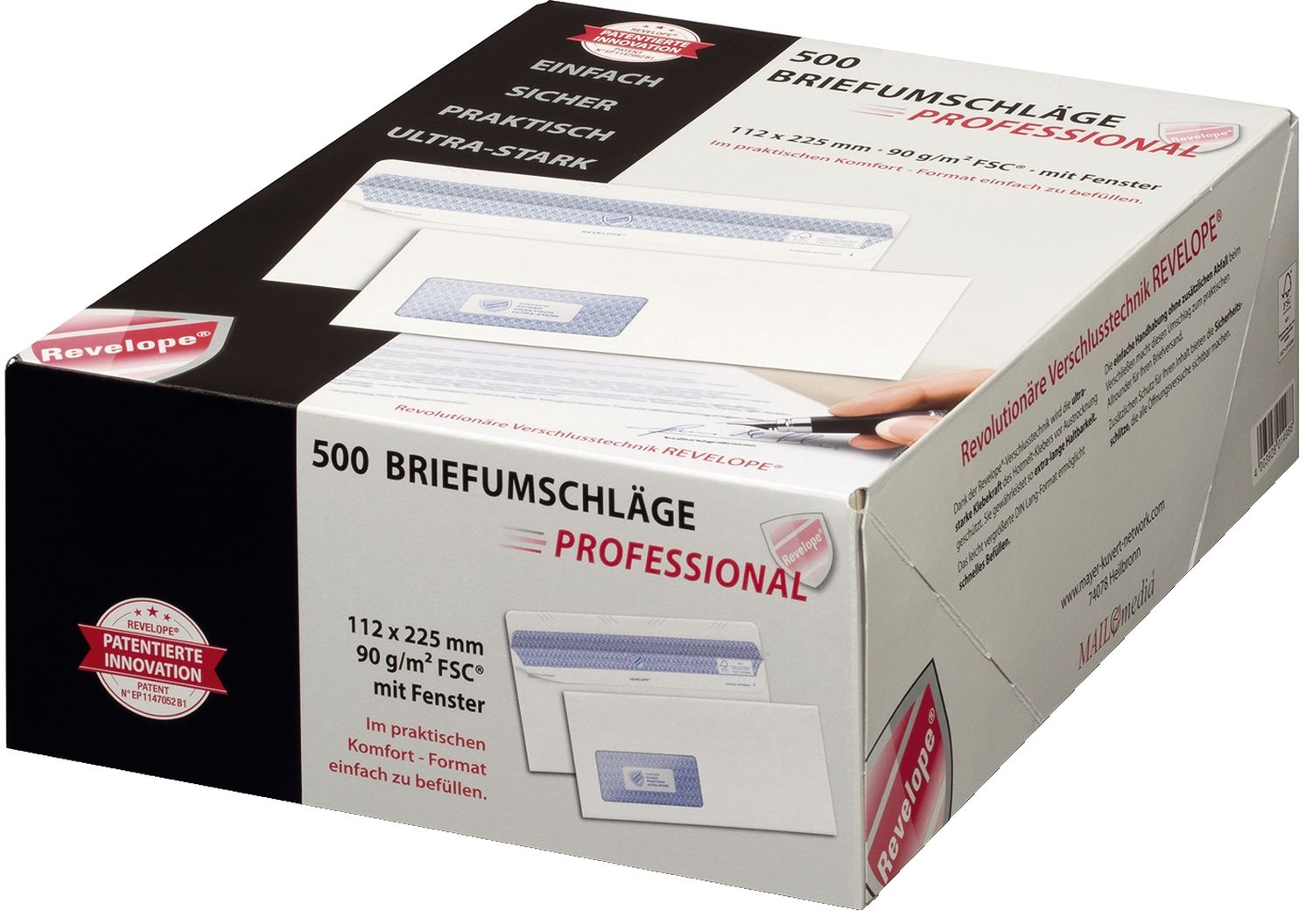 Briefumschlag Revelope® 30051798 - 112 x 225 mm, m. Fenster, weiß, 90 g/qm, Innendruck, Revelope-Klebung, 500 Stück Briefumschlag Revelope® 30051798 - 112 x 225 mm, m. Fenster, weiß, 90 g/qm, Innendruck, Revelope-Klebung, 500 Stück