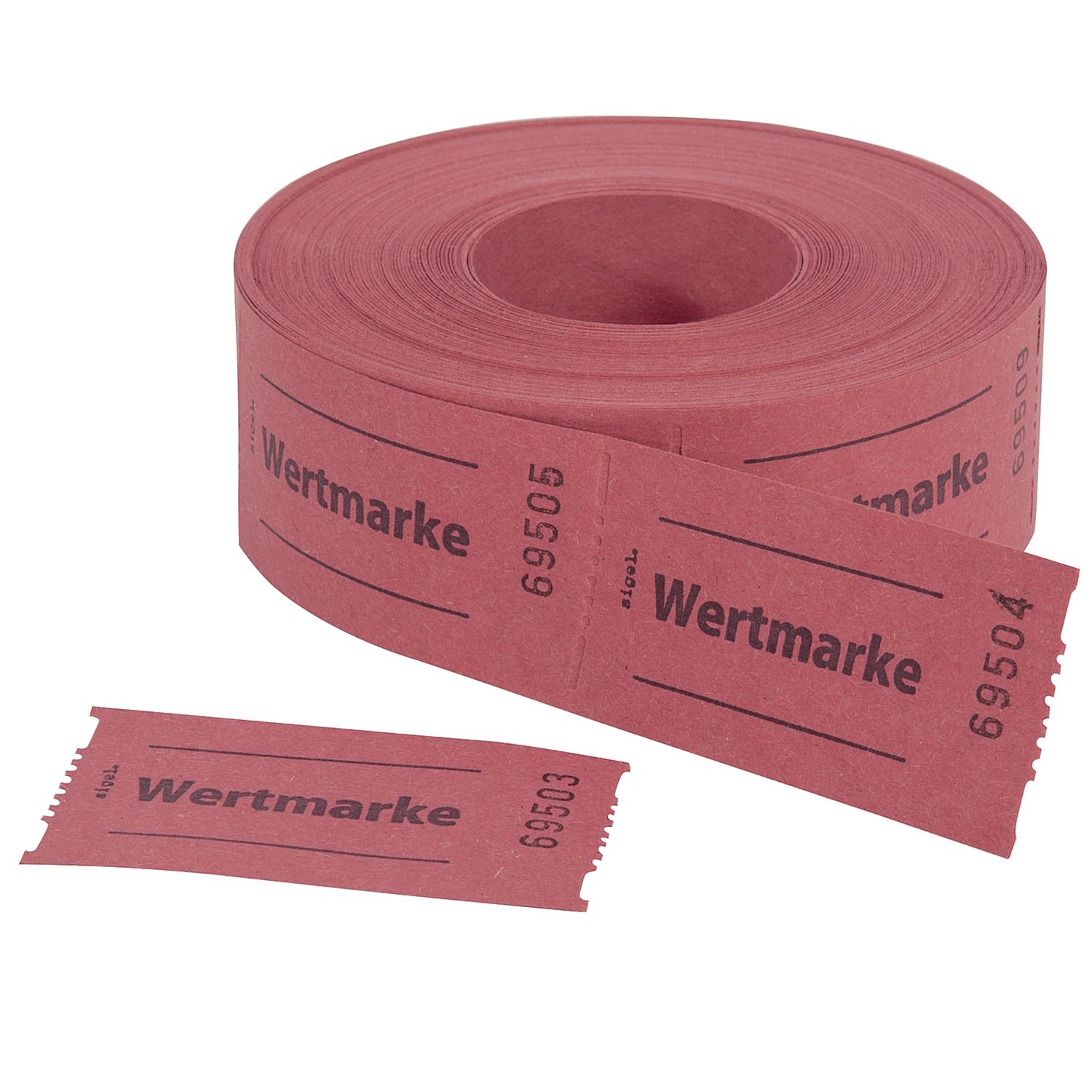 Gutscheinmarken-Rollen »Wertmarke« - rot, fortlaufend nummeriert, 60x30 mm, 500 Stück Gutscheinmarken-Rollen »Wertmarke« - rot, fortlaufend nummeriert, 60x30 mm, 500 Stück