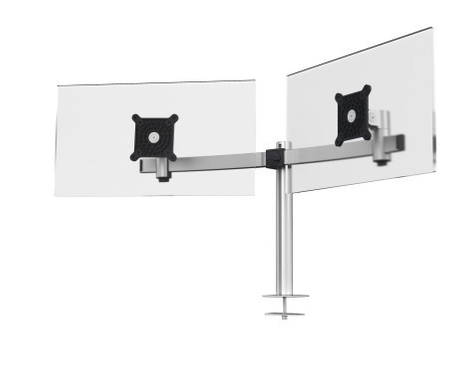 Monitorwandhalter mit Arm für 2 Monitore - silber, Tischdurchführung Monitorwandhalter mit Arm für 2 Monitore - silber, Tischdurchführung
