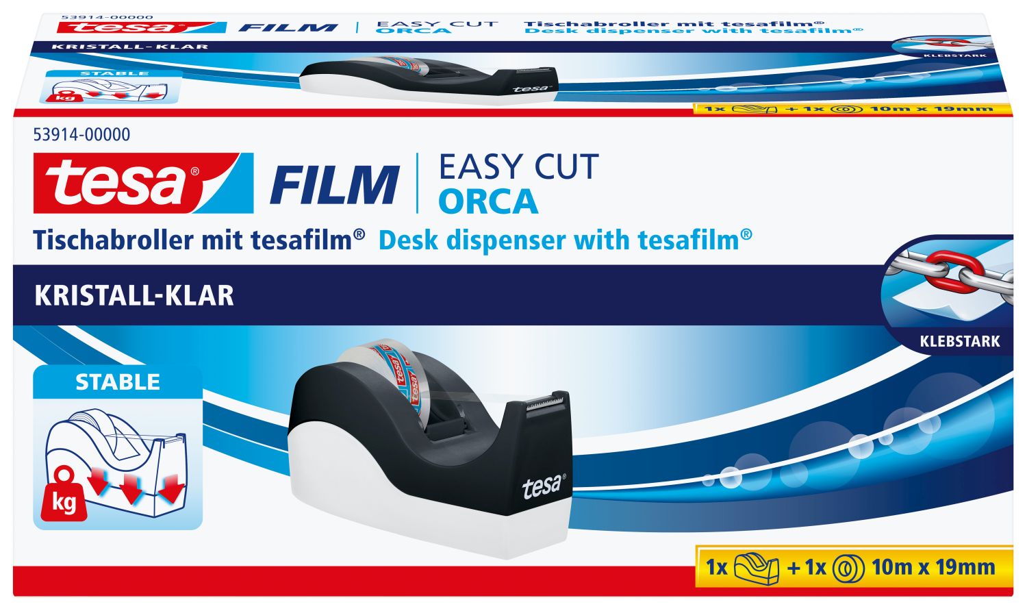 Tischabroller Easy Cut® Orca - für Rollen bis 33m : 19mm, schwarz/weiß Tischabroller Easy Cut® Orca - für Rollen bis 33m : 19mm, schwarz/weiß