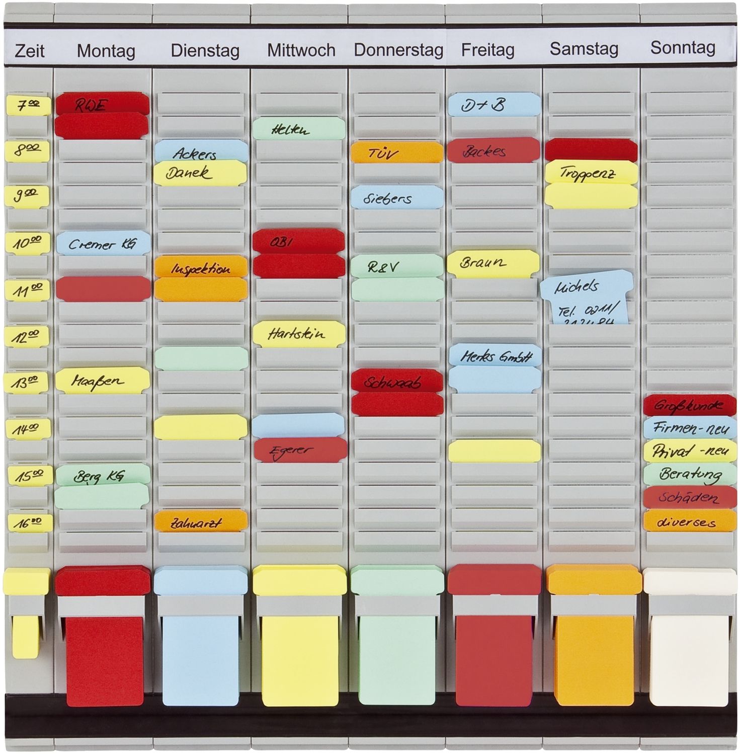 T-Kartentafel OfficePlaner - 7 Spalten à 20 Schlitze, 47,4 x 49 cm