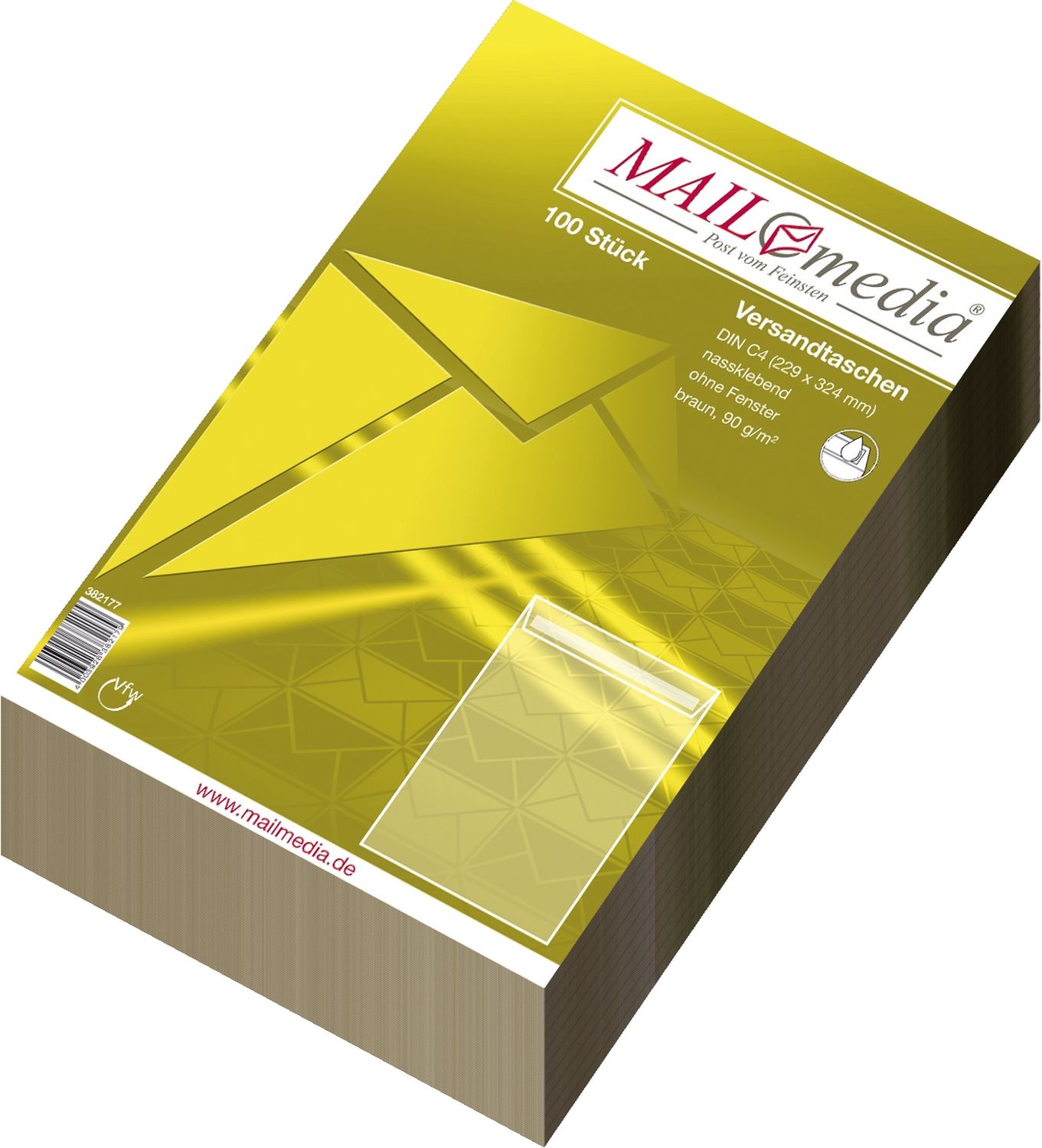 Versandtaschen Recycling MAILmedia® 30022380, C4 , ohne Fenster, gummiert, 90 g/qm, braun, 100 Stück