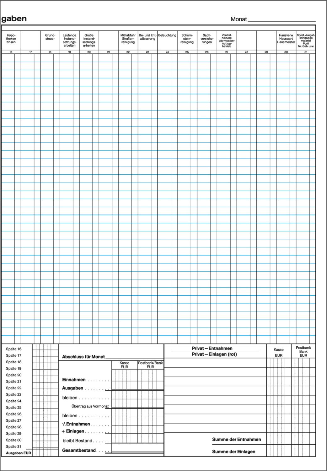 Hauskontobuch mit Mieterregister und Miethöhe, 260 x 380 mm Hauskontobuch mit Mieterregister und Miethöhe, 260 x 380 mm