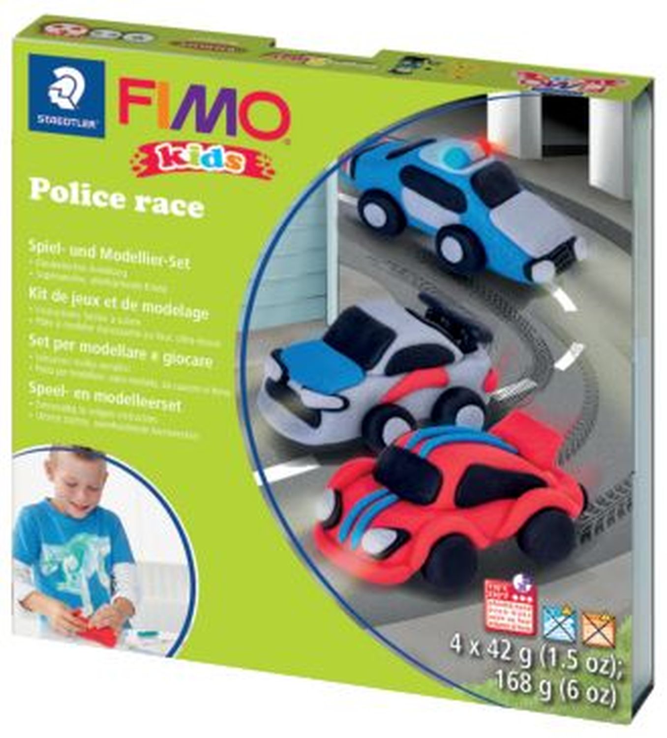 Modelliermasse FIMO® Kids Materialpackung Form & Play "Police Race", 4 x 42 g