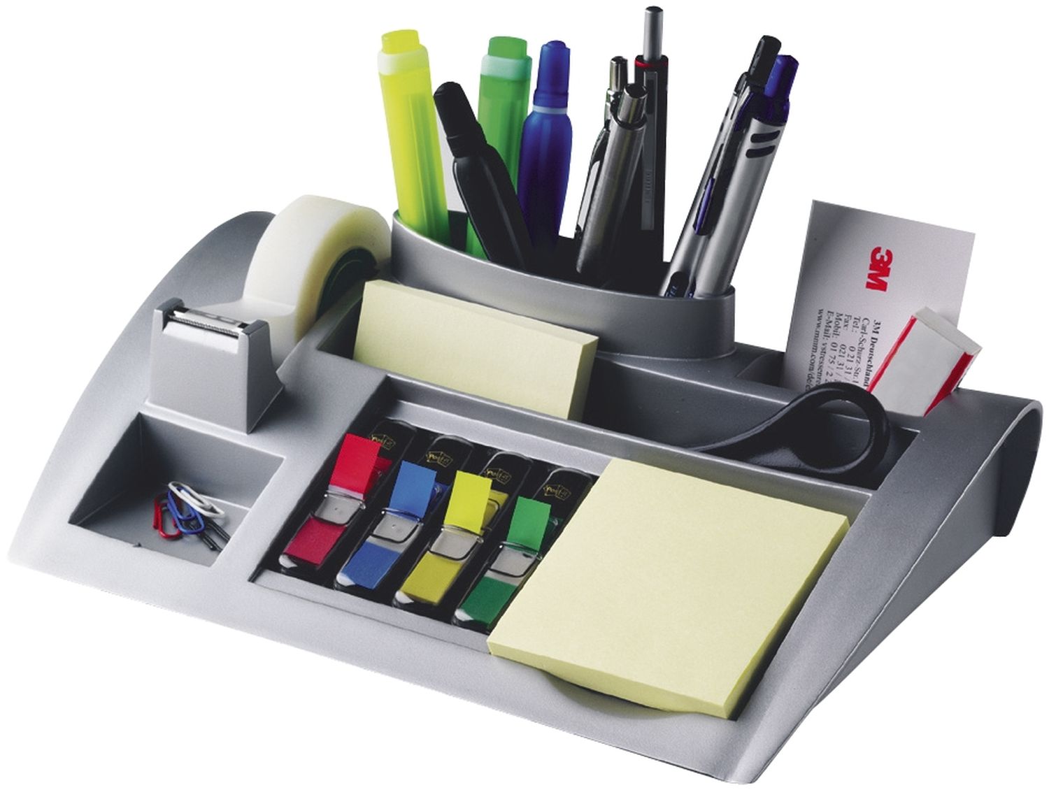 Schreibtischorganizer silber metallic befüllt Schreibtischorganizer silber metallic befüllt