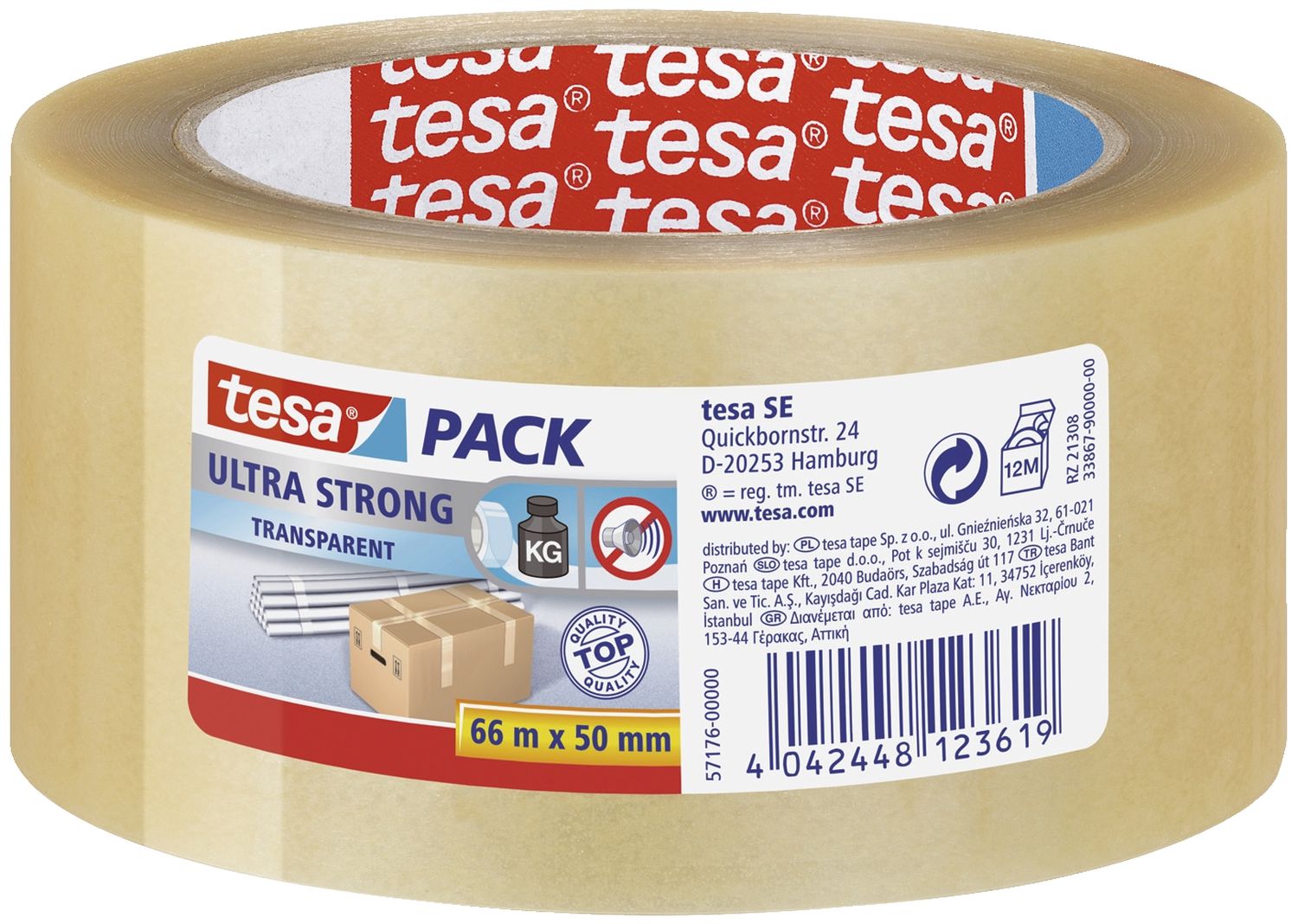 Verpackungsklebeband tesapack® Ultra Strong, PVC, 66 m x 50 mm, transparent Verpackungsklebeband tesapack® Ultra Strong, PVC, 66 m x 50 mm, transparent