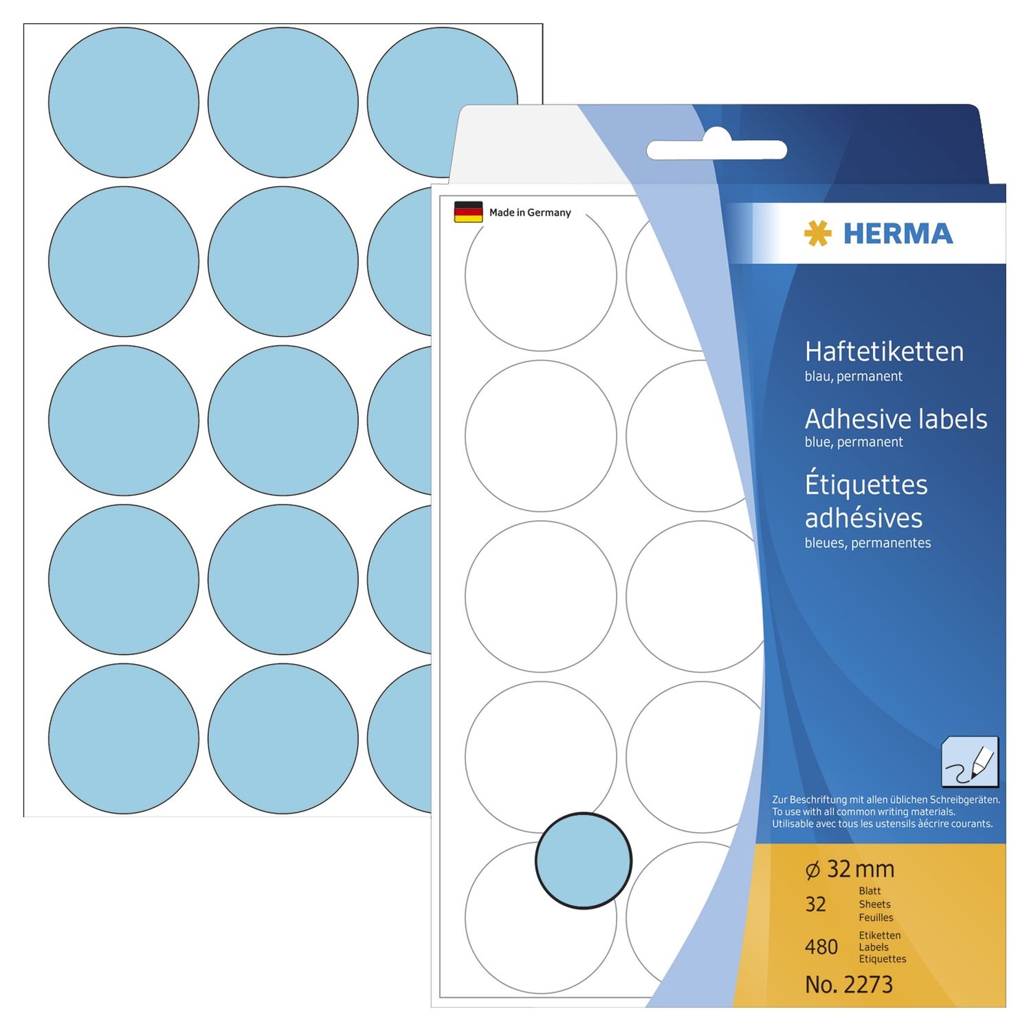 2273 Vielzwecketiketten - blau, Ø 32 mm, matt, 480 Stück 2273 Vielzwecketiketten - blau, Ø 32 mm, matt, 480 Stück