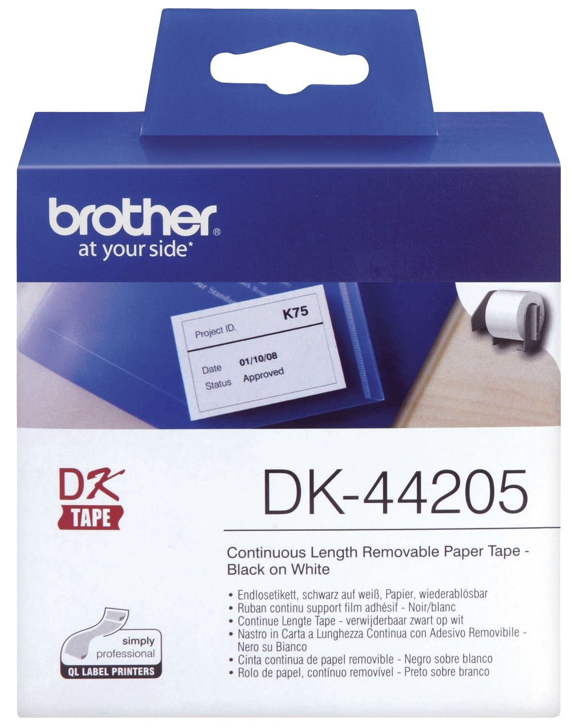 DK-Endlosetiketten Papier - 62 mm x 30,48 m, ablösbar, schwarz auf weiß DK-Endlosetiketten Papier - 62 mm x 30,48 m, ablösbar, schwarz auf weiß