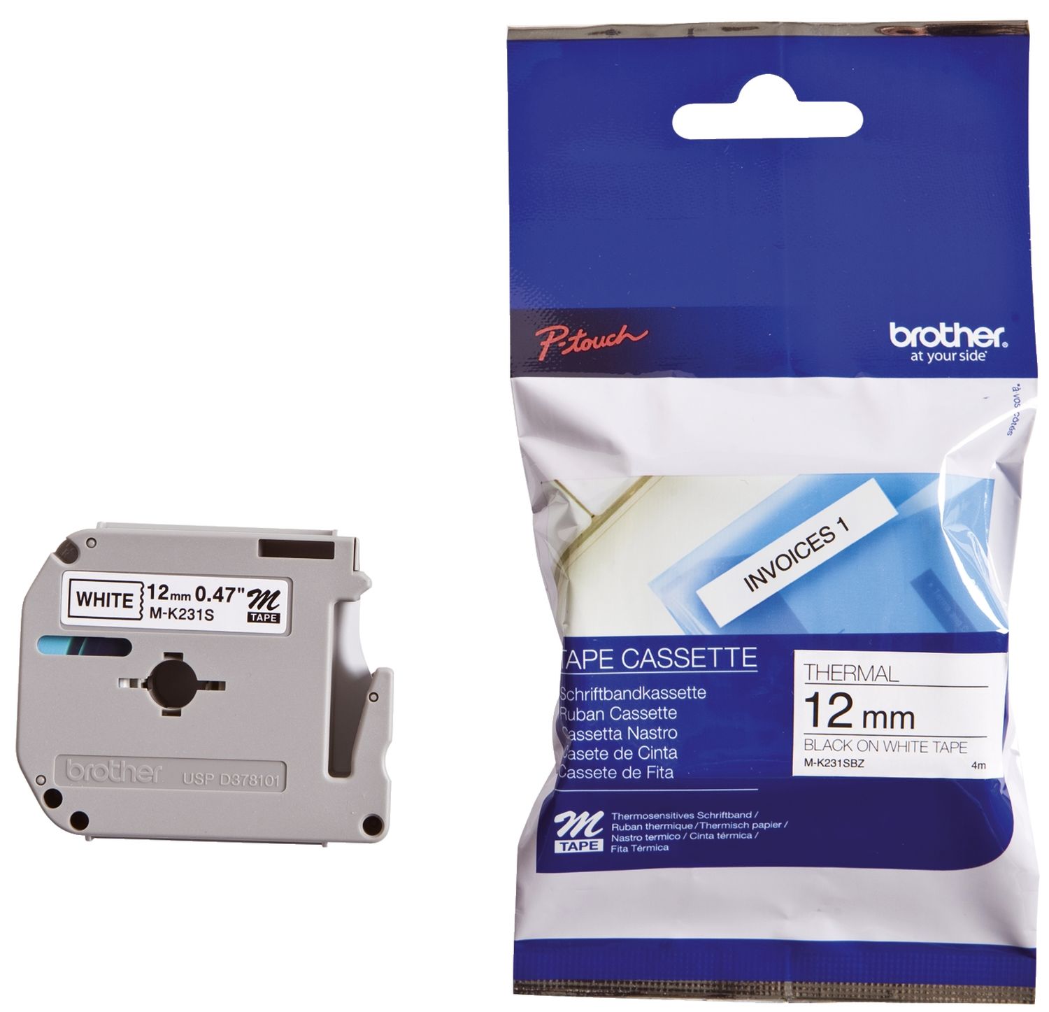 M-Schriftbandkassetten - unlaminiert, 12 mm x 4 m, schwarz auf weiß