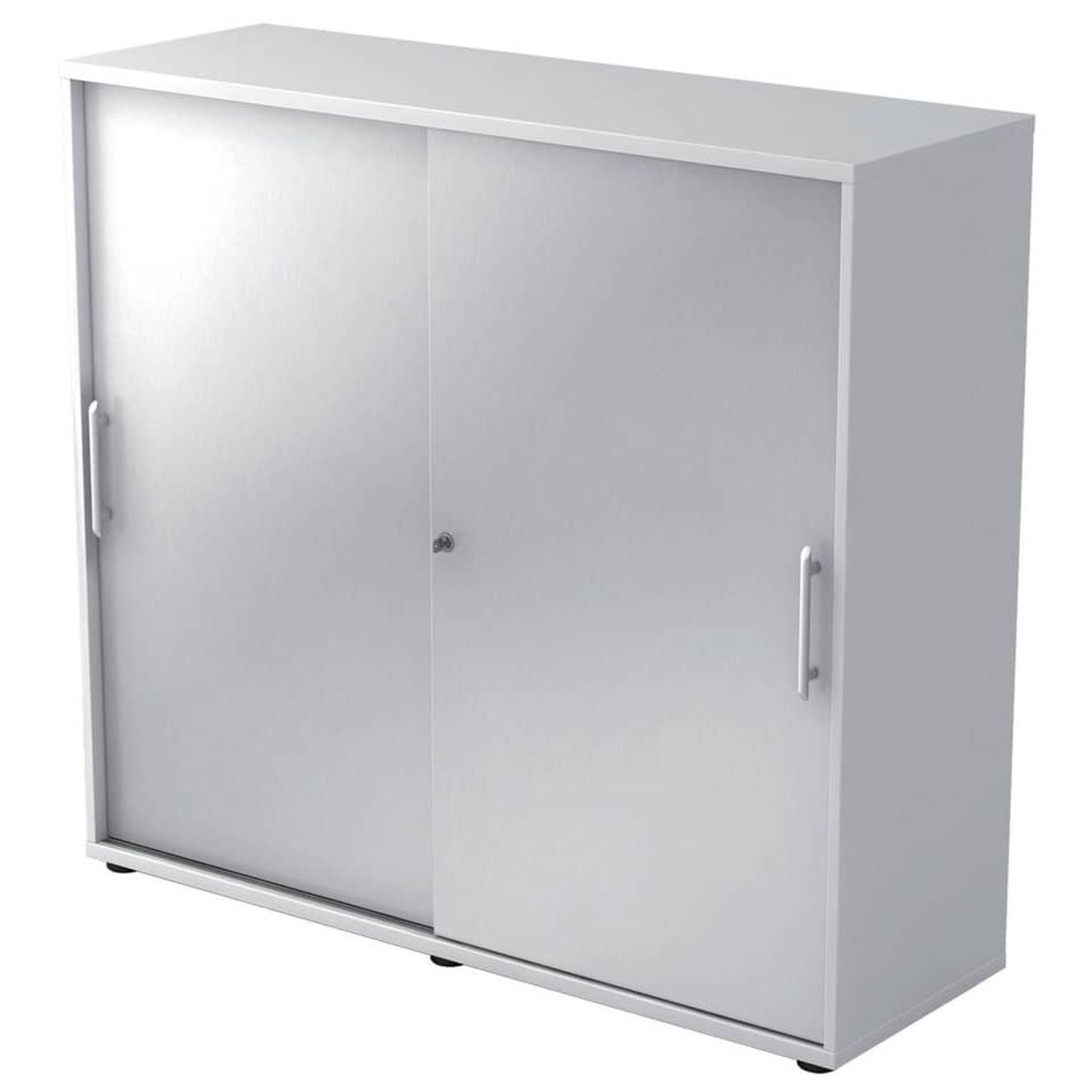 Schiebetürschrank - 3OH, 120 cm, Relinggriff, Weiß/Silber