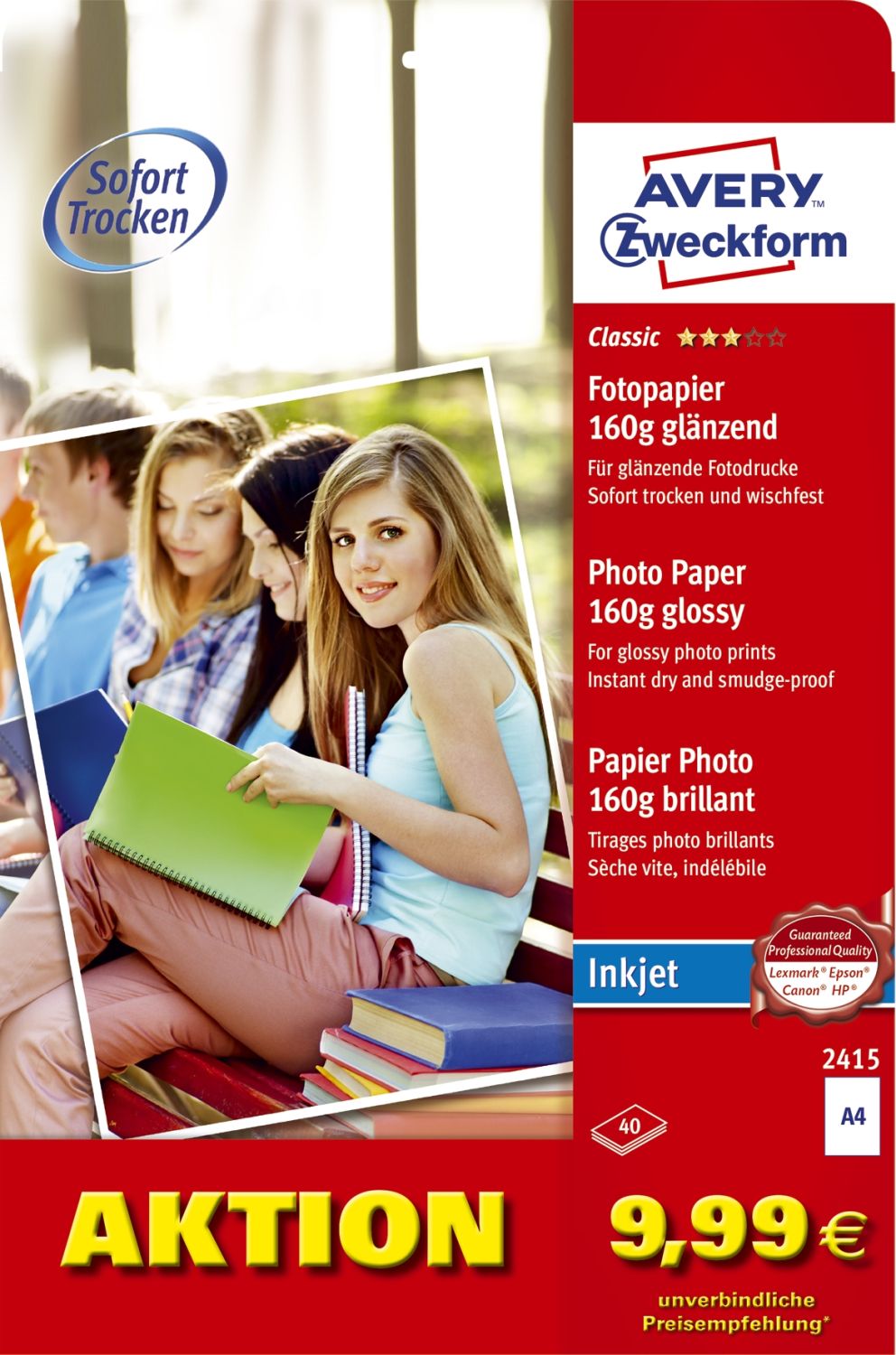 Fotopapier Classic 2415, DIN A4, weiß, glänzend, 160 g/qm, 40 Blatt für Inkjetdrucker