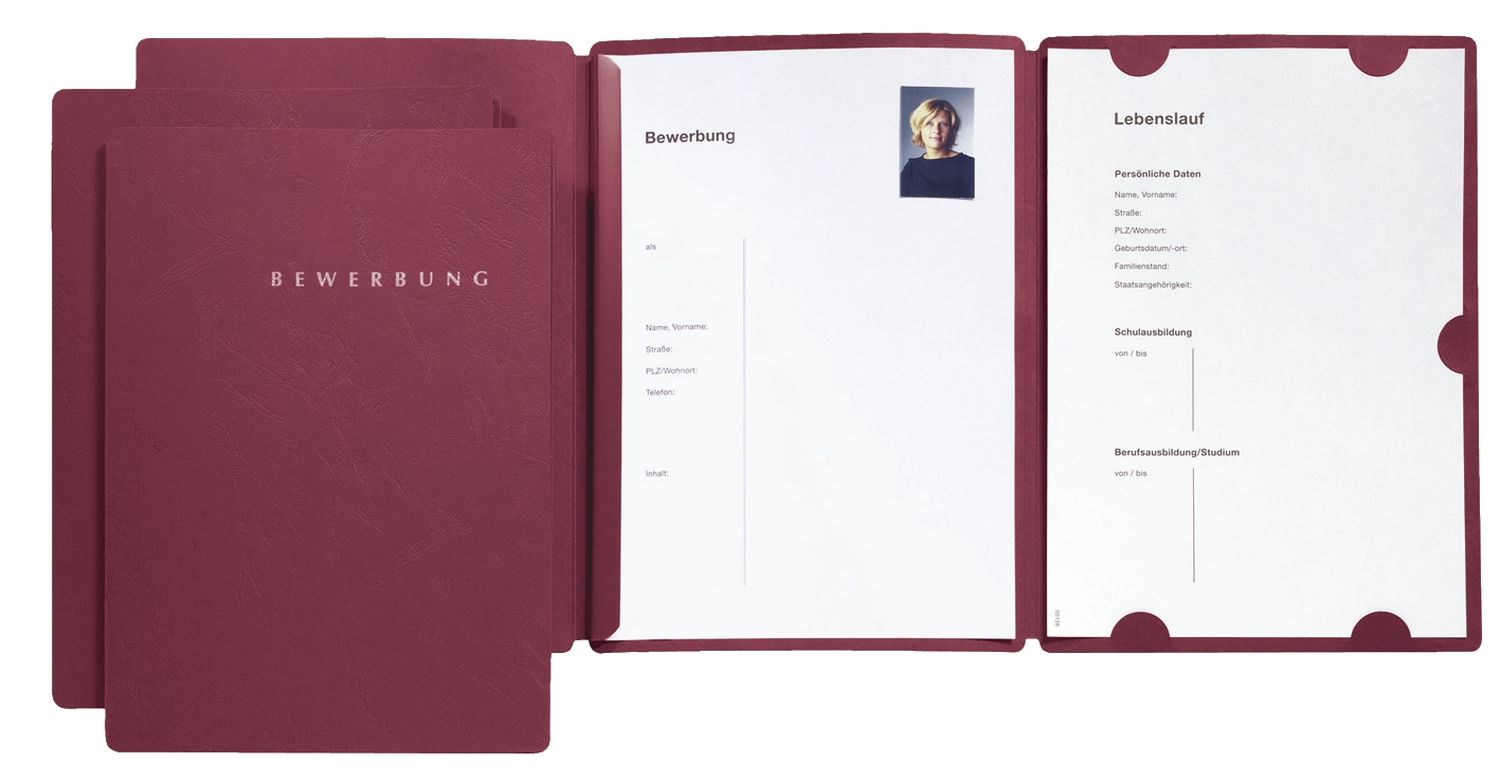 Bewerbungsset Select - rot, 3-teilig, Klemmschiene und Halbmondstanzung, 3 Stück Bewerbungsset Select - rot, 3-teilig, Klemmschiene und Halbmondstanzung, 3 Stück
