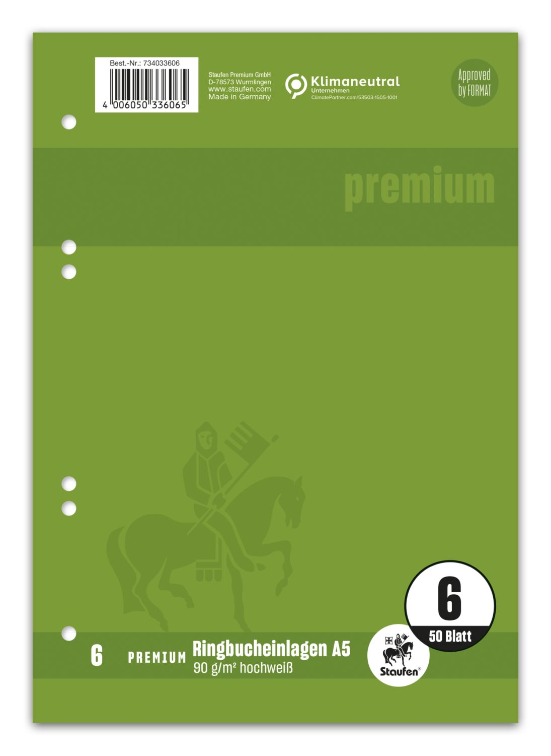 Ringbucheinlage PREMIUM LIN 6 - A5, 90 g/qm, 50 Blatt Ringbucheinlage PREMIUM LIN 6 - A5, 90 g/qm, 50 Blatt