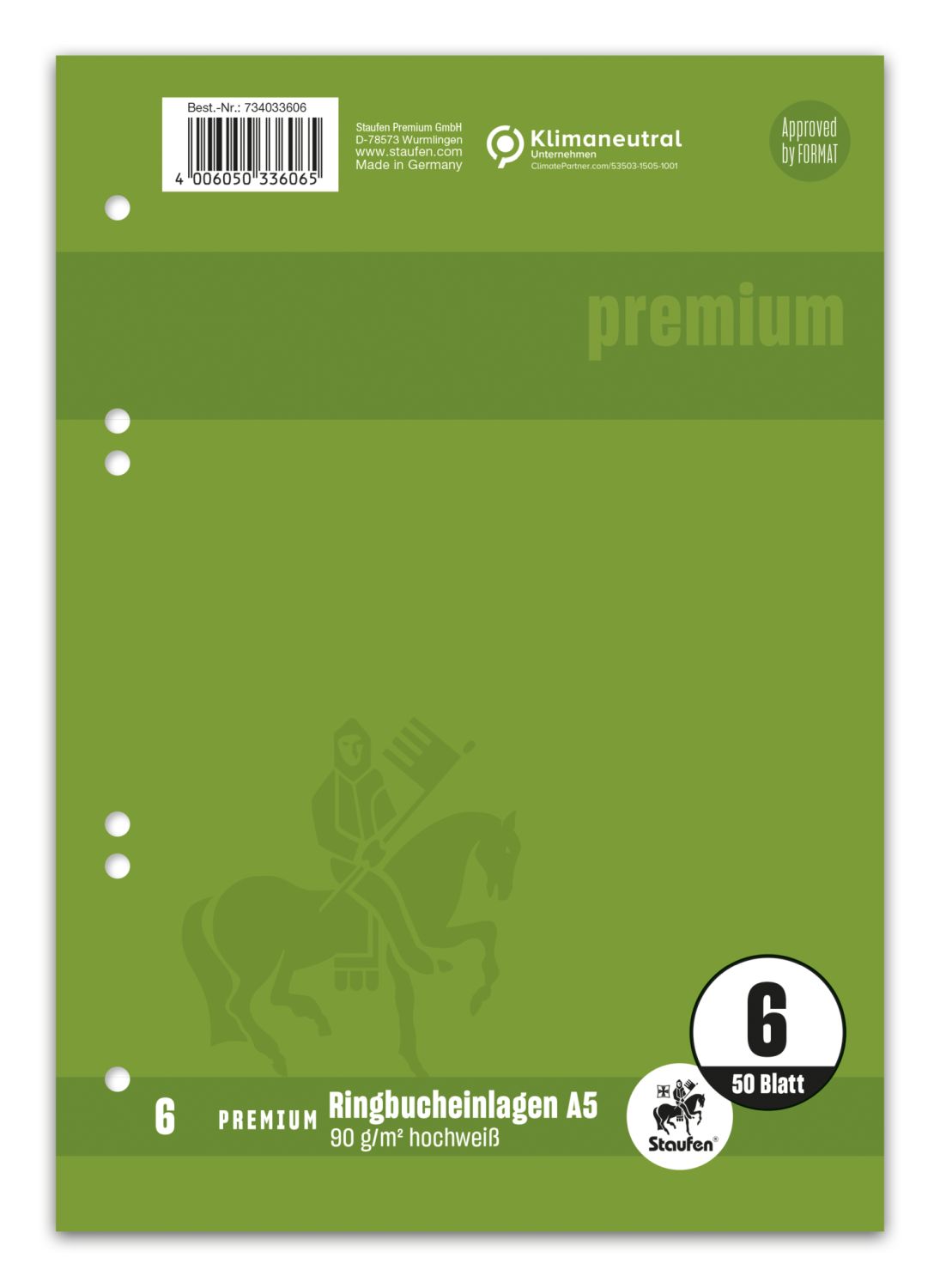 Ringbucheinlage PREMIUM LIN 6 - A5, 90 g/qm, 50 Blatt