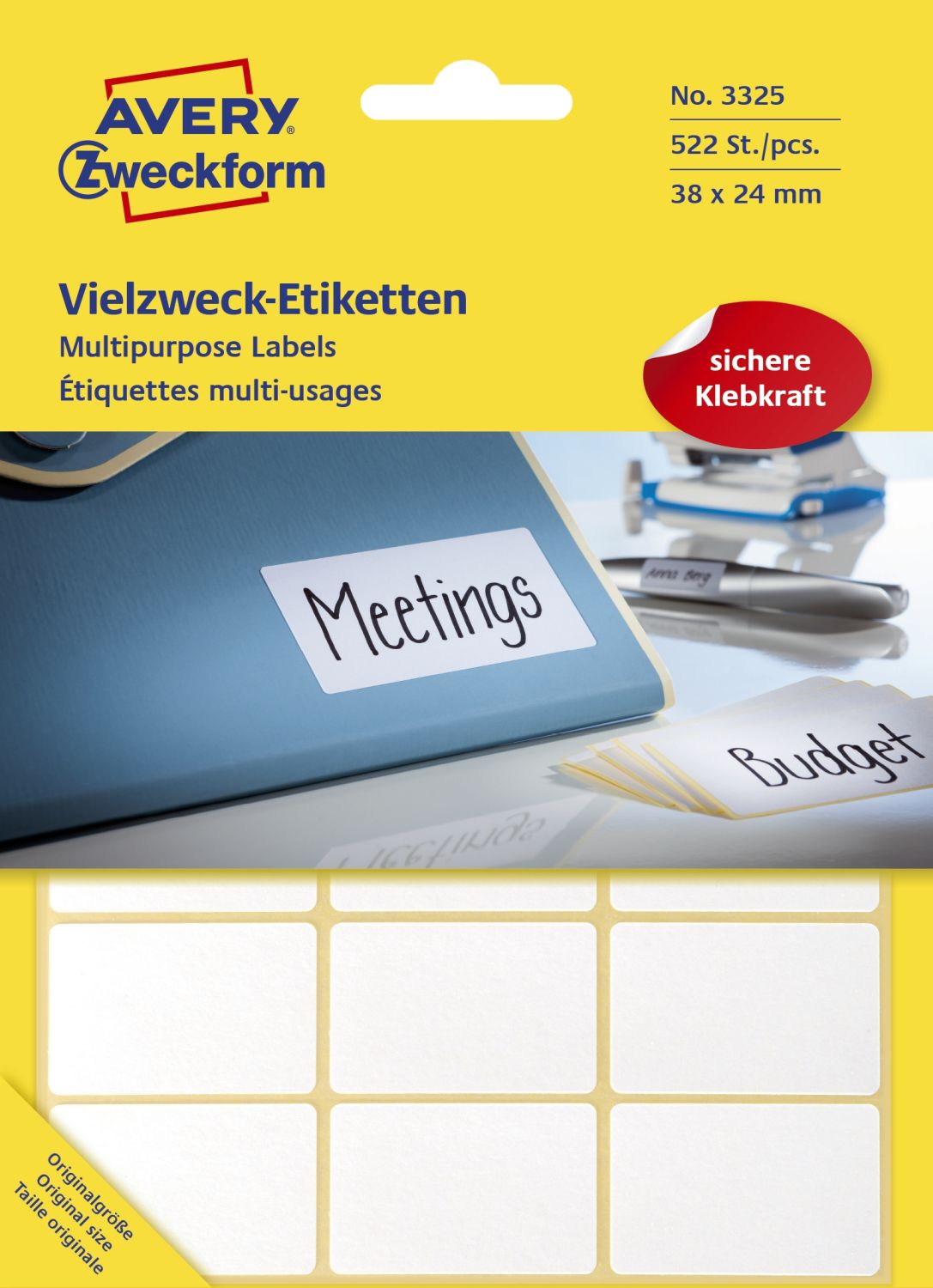 3325 Universal-Etiketten - 38 x 24 mm, weiß, 522 Etiketten/29 Blatt, permanent 3325 Universal-Etiketten - 38 x 24 mm, weiß, 522 Etiketten/29 Blatt, permanent