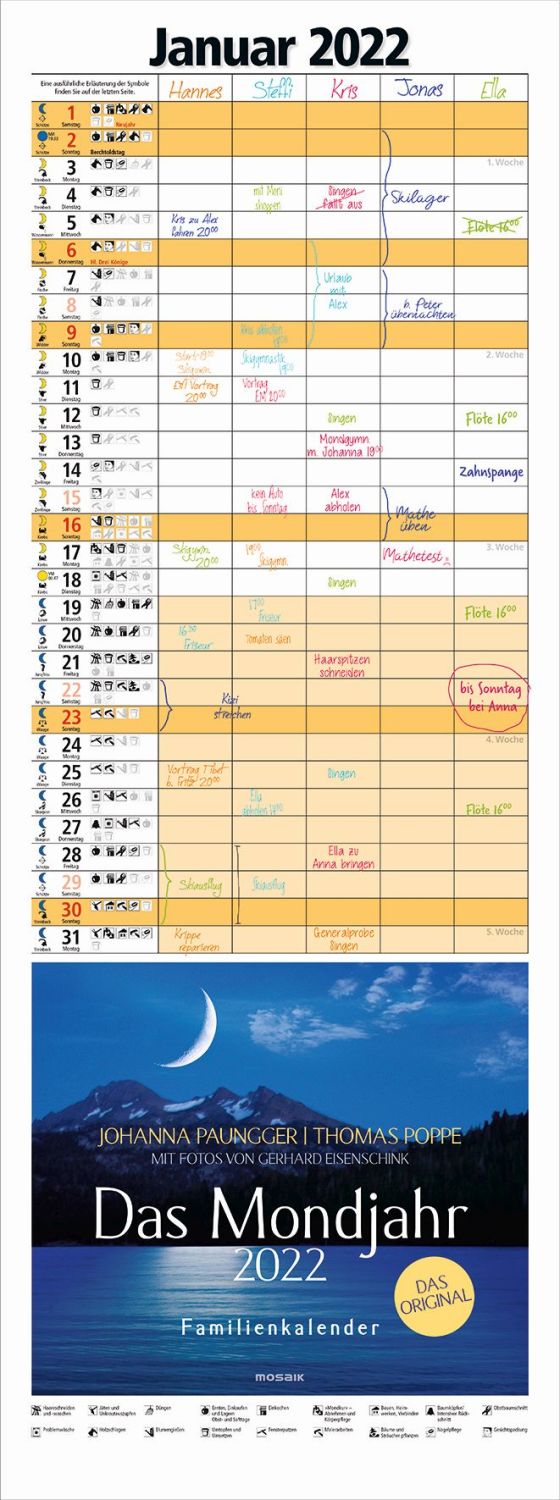 Familienplaner "Das Mondjahr" -24,5 x 69 cm, 5 Spalten
