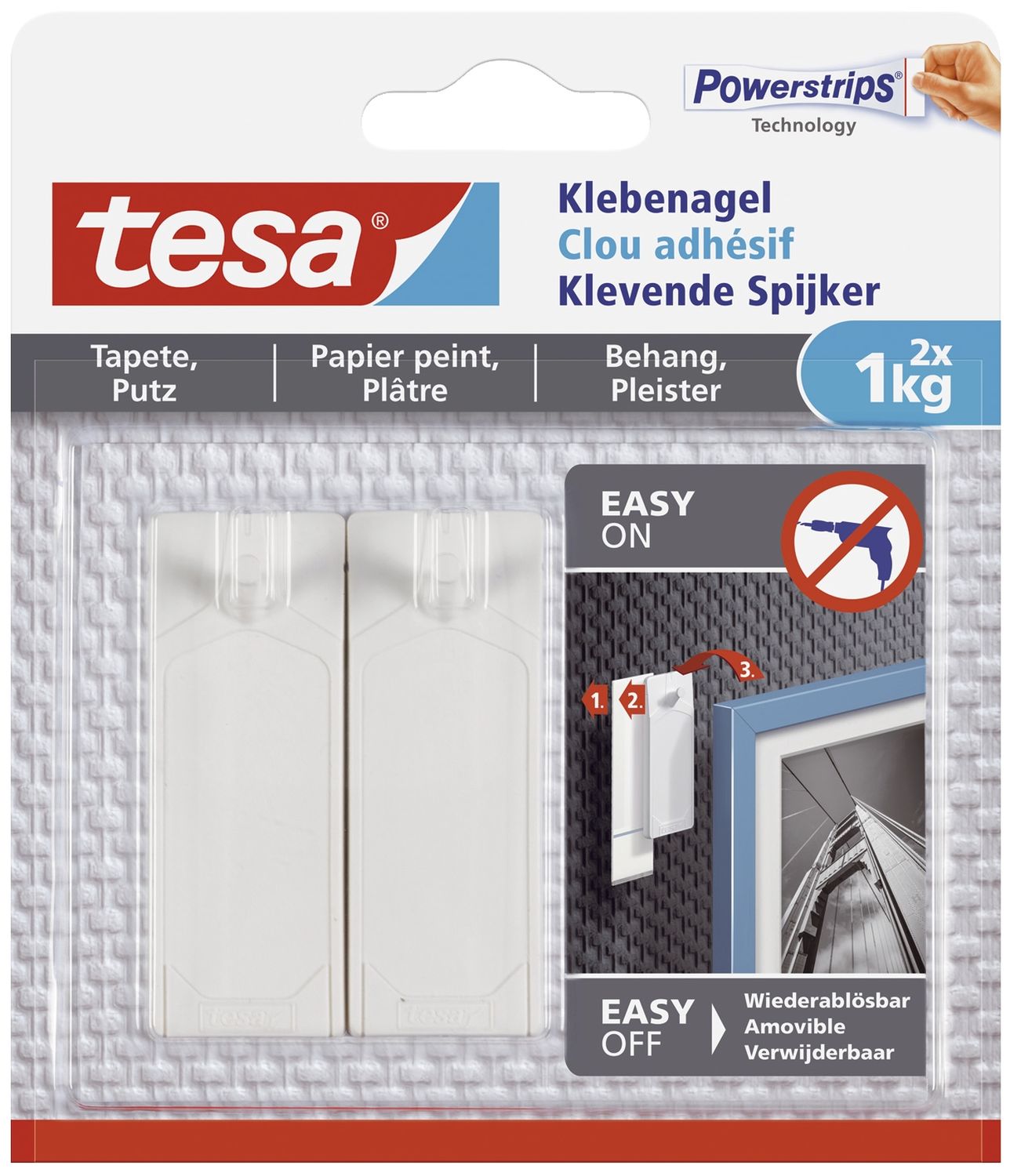 Powerstrips® Klebenagel - ablösbar, Tragfähigkeit 1kg, weiß, 2 Stück Powerstrips® Klebenagel - ablösbar, Tragfähigkeit 1kg, weiß, 2 Stück