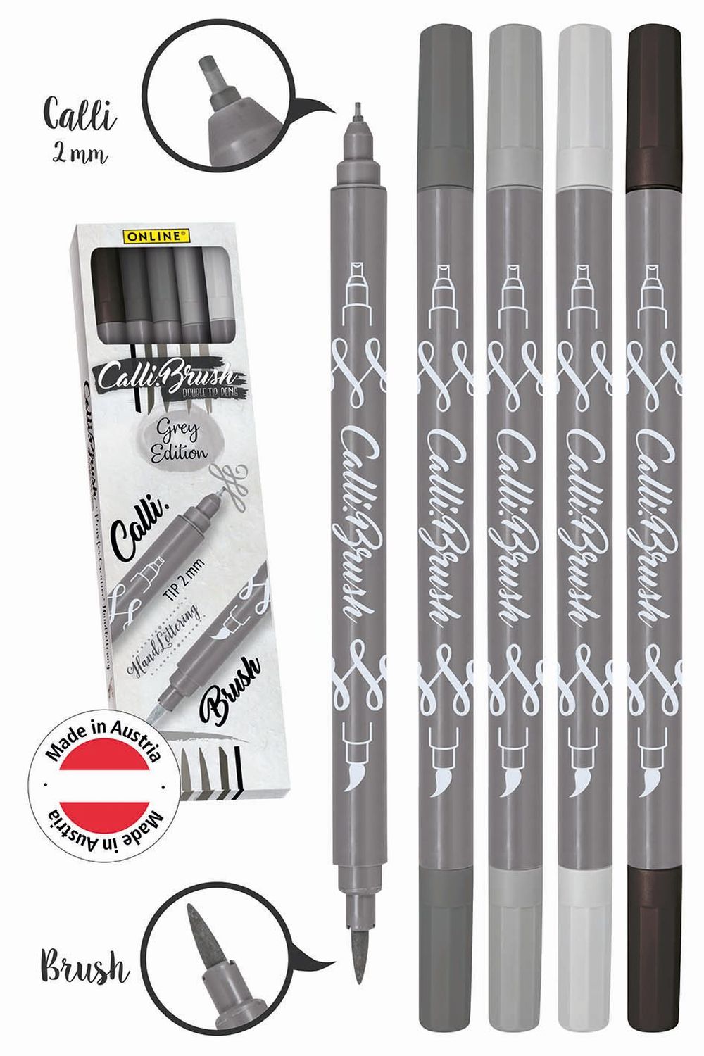 Faserschreiber Calli.Brush - 5 Stück Duo grey Edition Faserschreiber Calli.Brush - 5 Stück Duo grey Edition