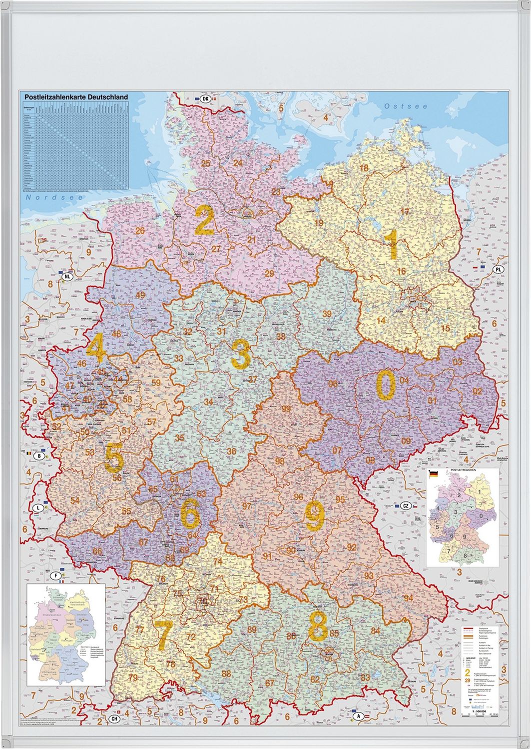 Kartentafel PLZ - 98 x 138 cm, beschreibbar, pinnbar Kartentafel PLZ - 98 x 138 cm, beschreibbar, pinnbar