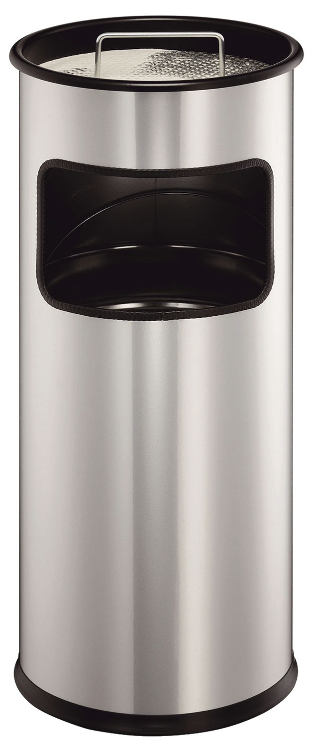 Papierkorb mit Ascher METALL - Ø260 x 620 mm, 17 l, silber metallic Papierkorb mit Ascher METALL - Ø260 x 620 mm, 17 l, silber metallic