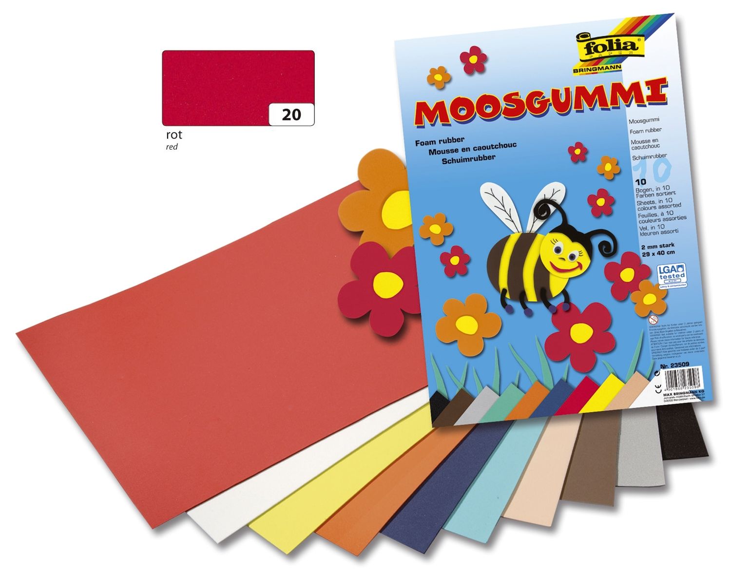 Moosgummi - 29 x 40 cm, hochrot