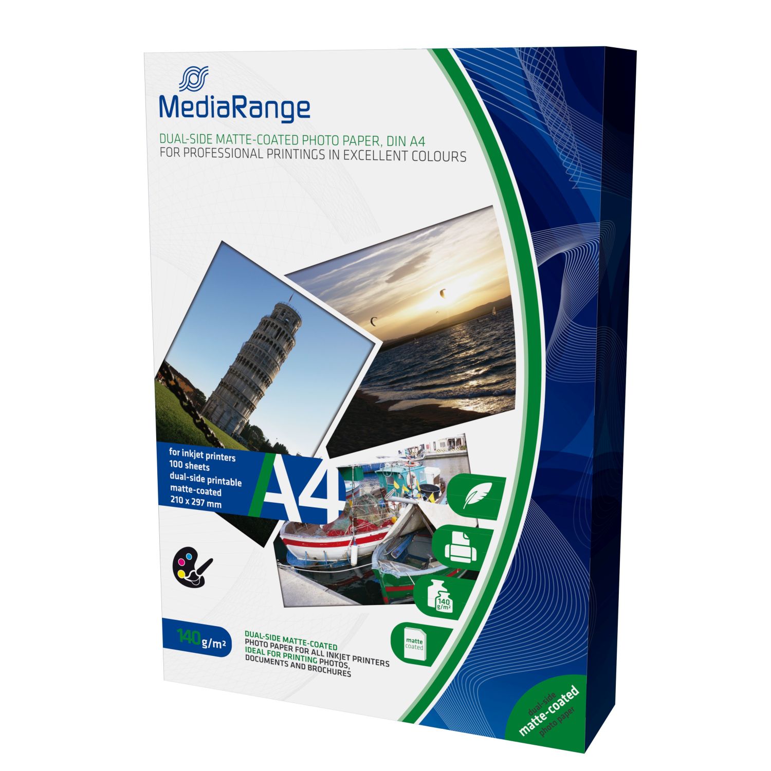 Fotopapier MediaRange MRINK111, DIN A4, weiß, matt, 140 g/qm, 100 Blatt für Inkjetdrucker