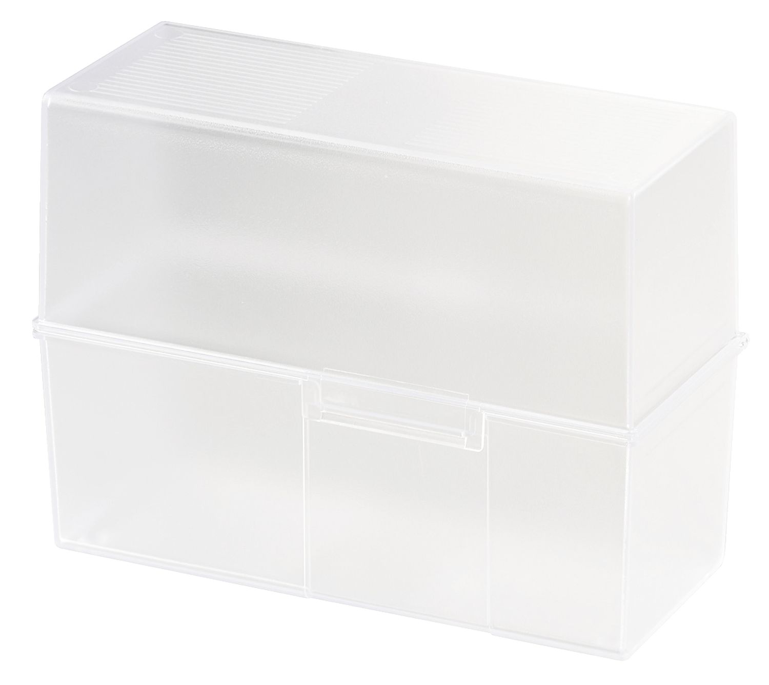 Karteibox DIN A5 quer, max 500 Karten mit Stahlscharnier, transluzent-klar Karteibox DIN A5 quer, max 500 Karten mit Stahlscharnier, transluzent-klar