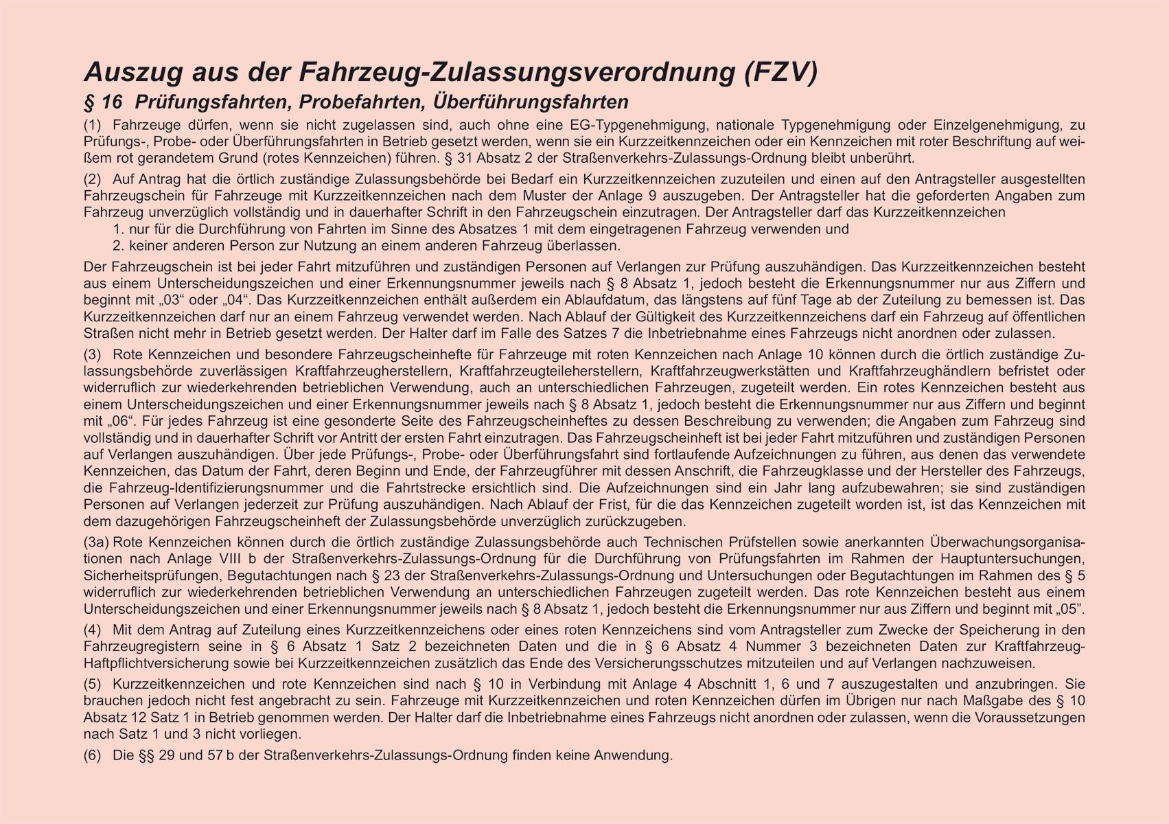 Nachweisheft für rote Kennzeichen - 16 Seiten, A5 quer