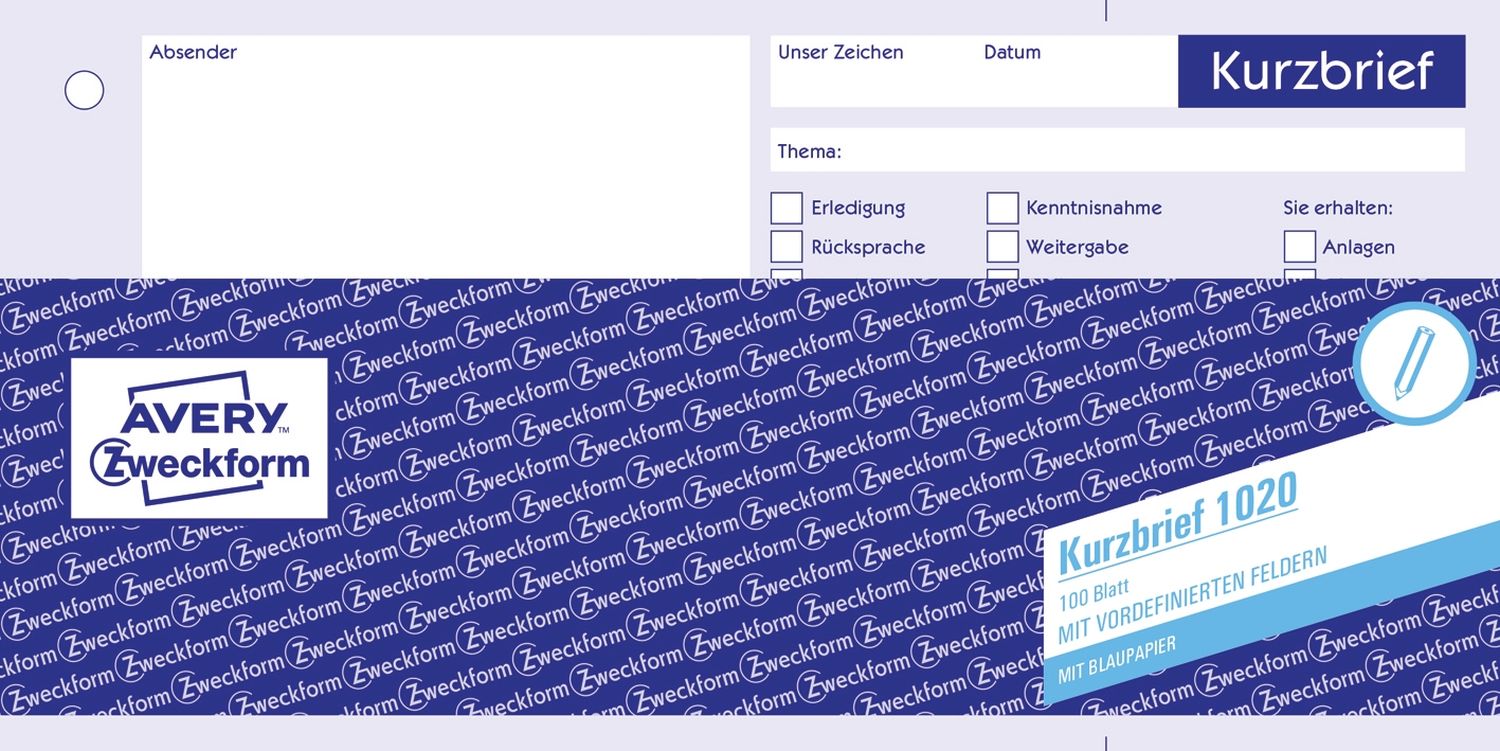 1020 Kurzbrief, DIN A4 (1/3), vorgelocht, 100 Blatt, weiß 1020 Kurzbrief, DIN A4 (1/3), vorgelocht, 100 Blatt, weiß