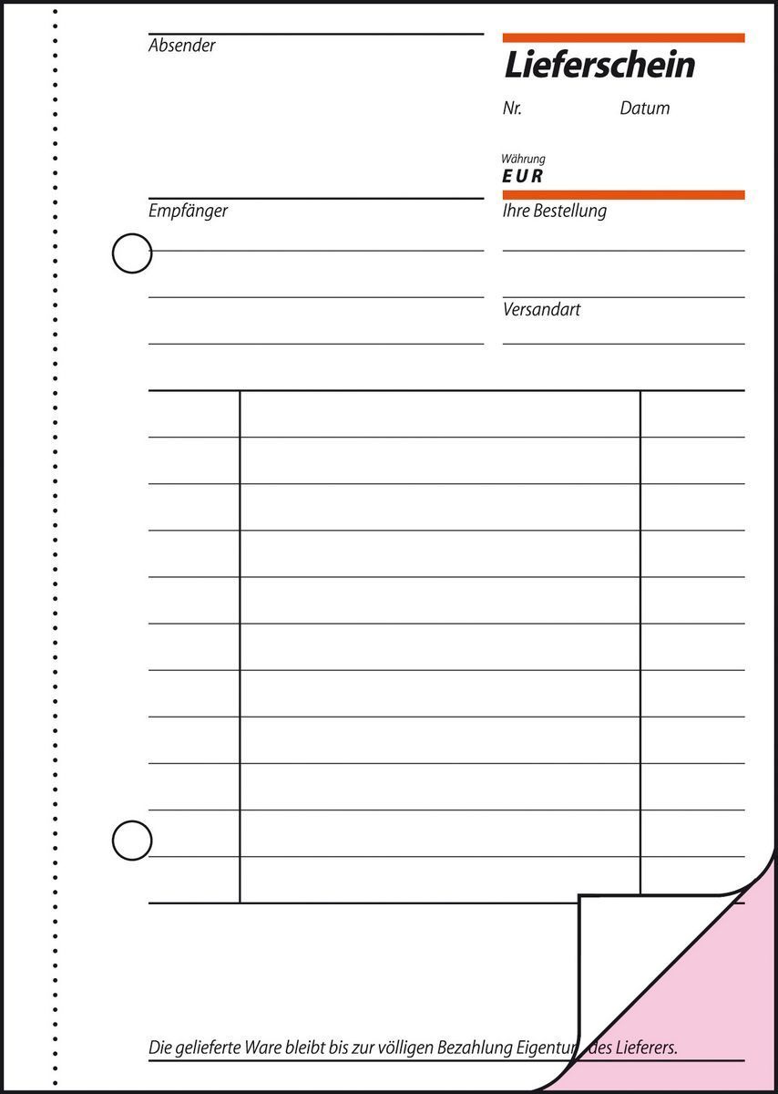 Lieferscheine mit Empfangsschein - A6, 1. und 2. Blatt bedruckt, 2 x 50 Blatt Lieferscheine mit Empfangsschein - A6, 1. und 2. Blatt bedruckt, 2 x 50 Blatt