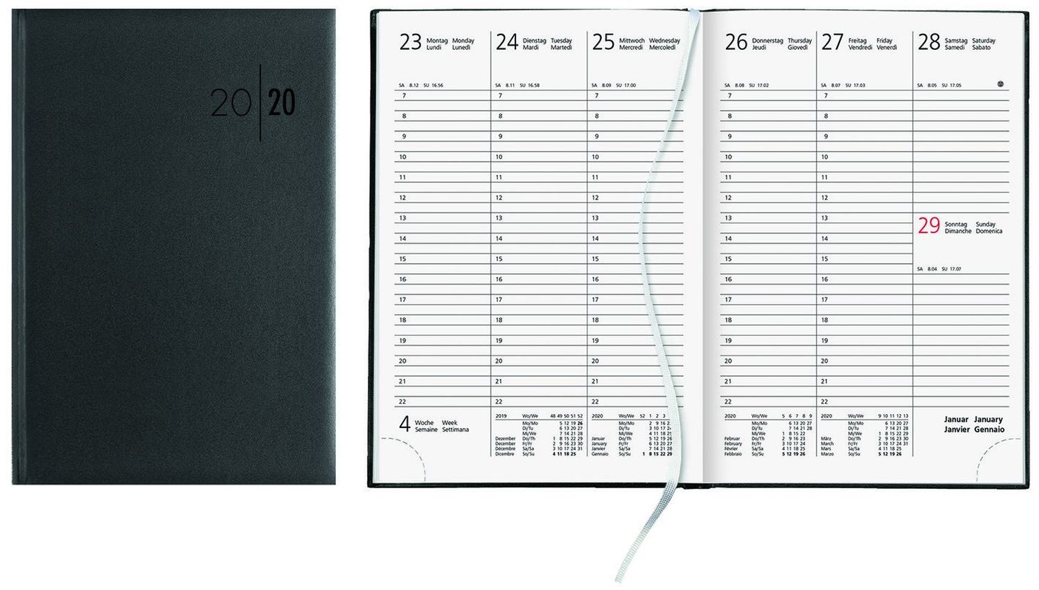 Buchkalender Zettler 766, 660109, Jahr 2026, 1 Woche auf 2 Seiten, DIN A5 (14,6 x 21 cm), schwarz