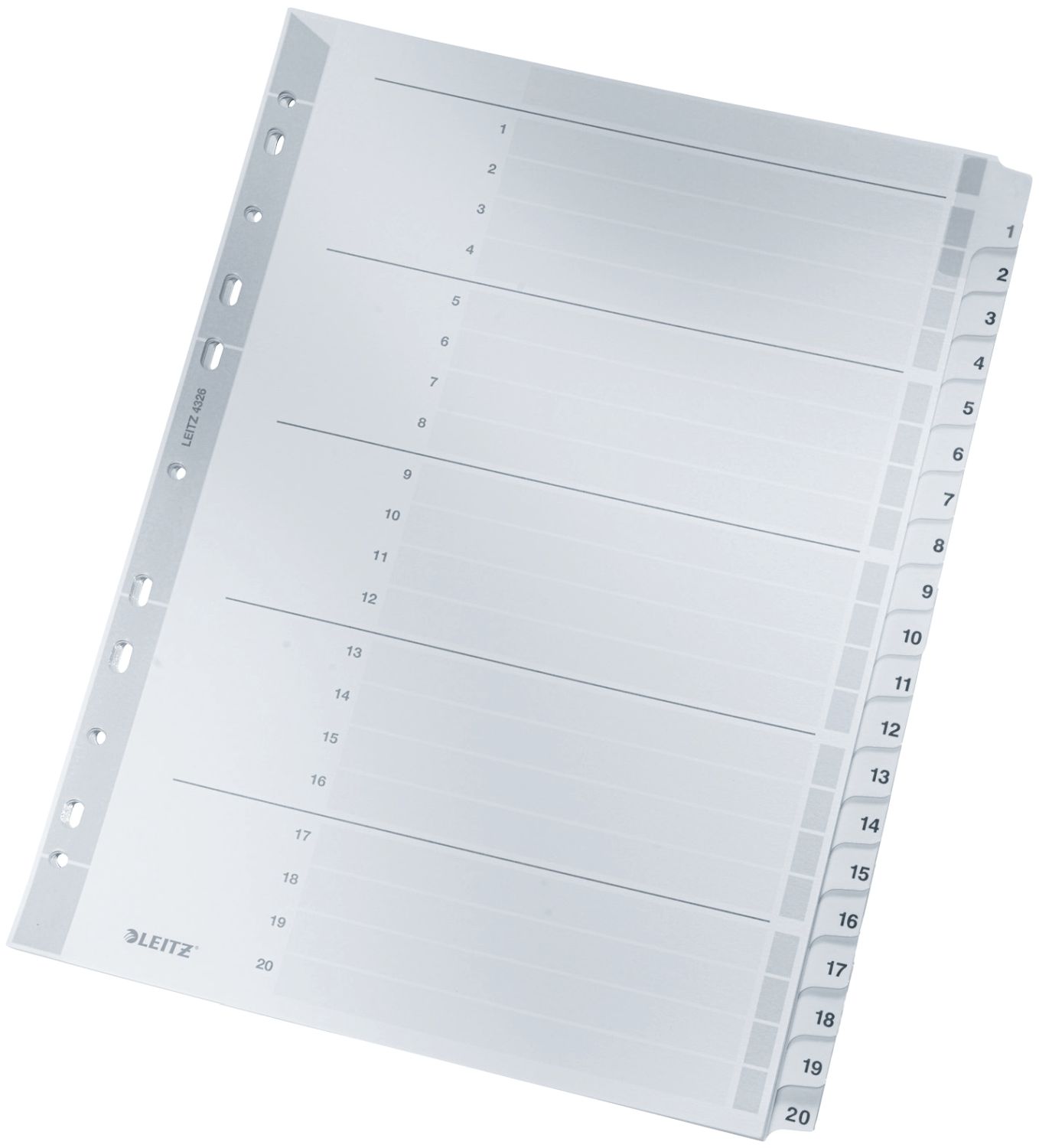 4326 Zahlenregister - 1-20, A4, Karton, 20 Blatt, grau