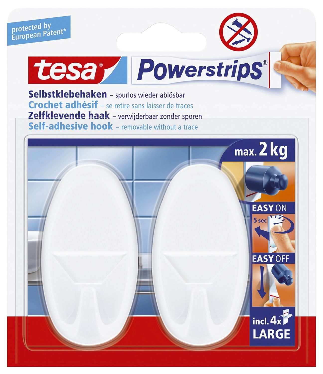 Powerstrips® Systemhaken - ablösbar, oval, weiß, Tragfähigkeit 2 kg