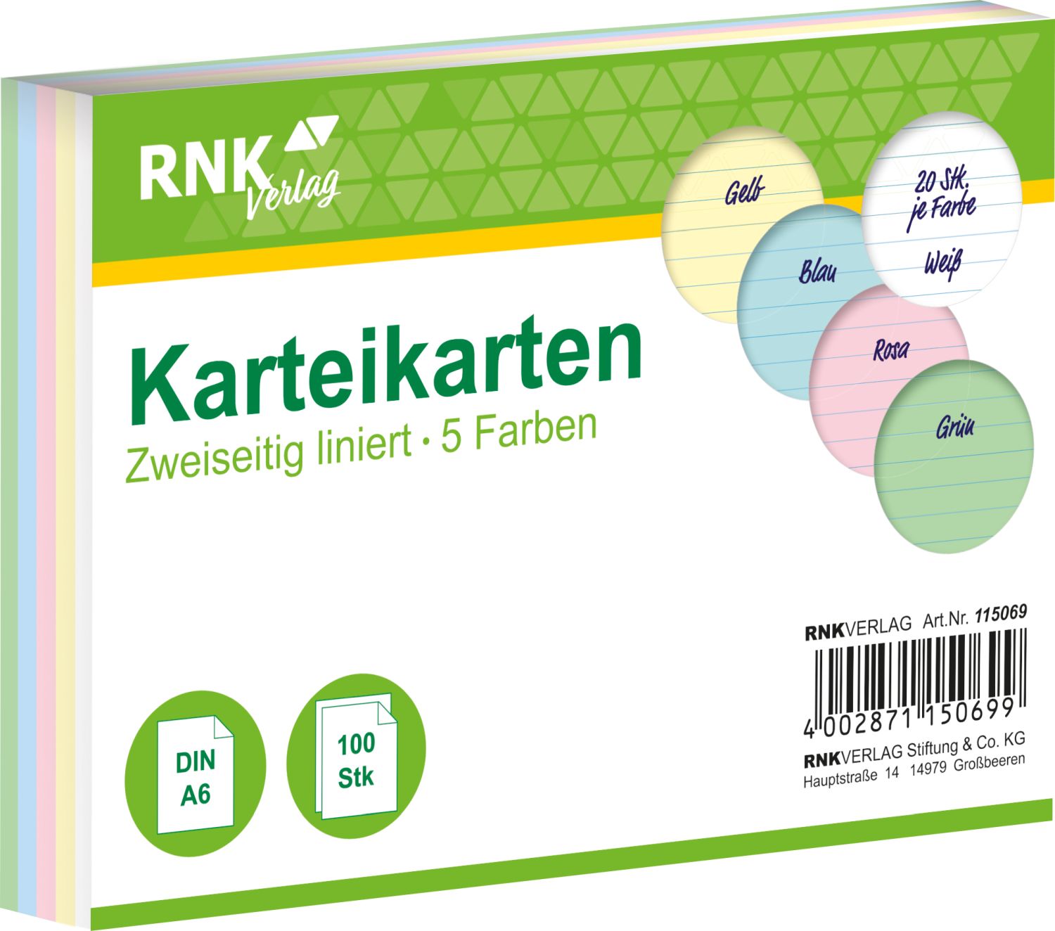 Karteikarten - DIN A6, liniert, farbig sortiert, 100 Karten Karteikarten - DIN A6, liniert, farbig sortiert, 100 Karten