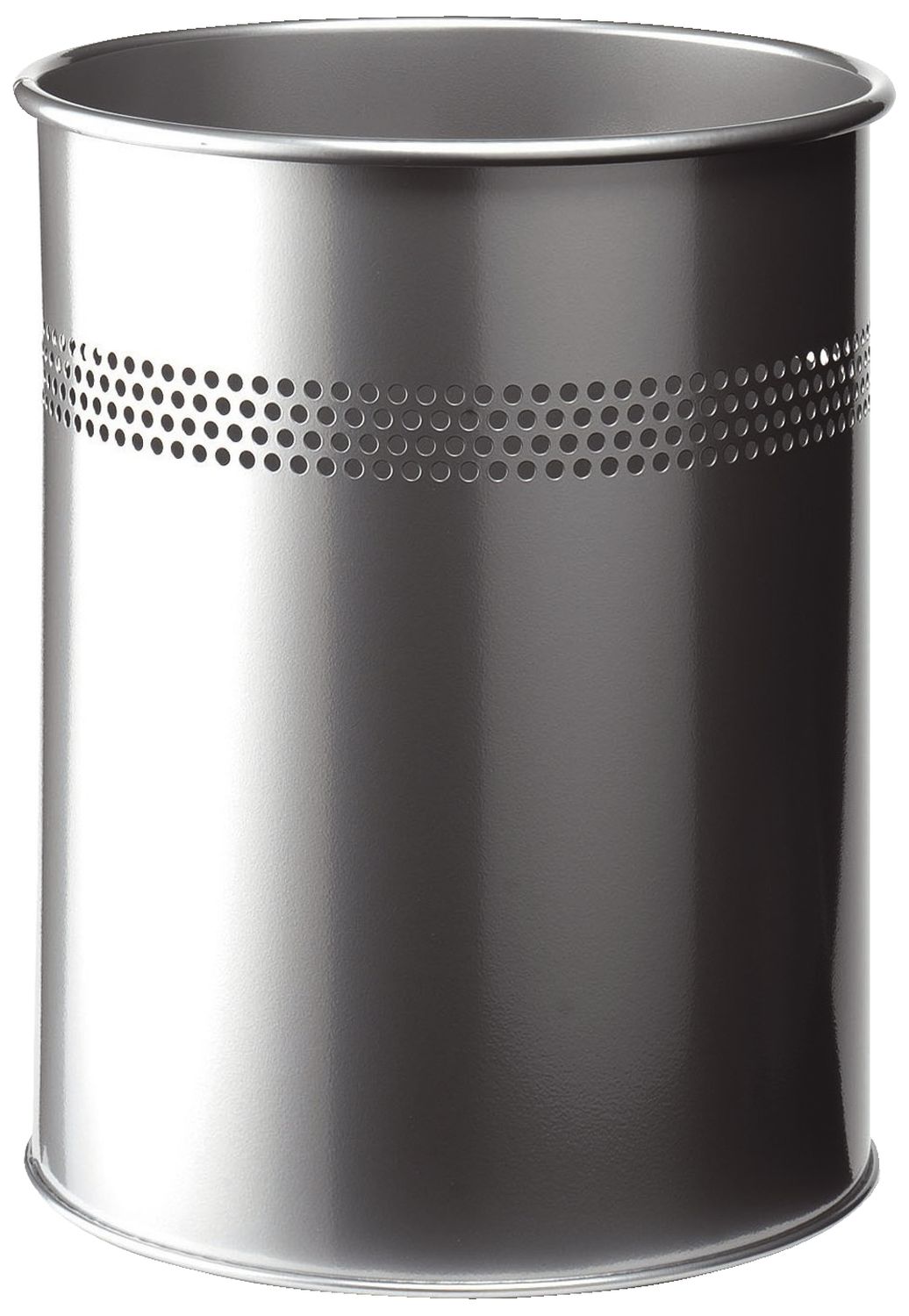 Papierkorb Metall rund 15 Liter, P 30mm, metallic silber Papierkorb Metall rund 15 Liter, P 30mm, metallic silber