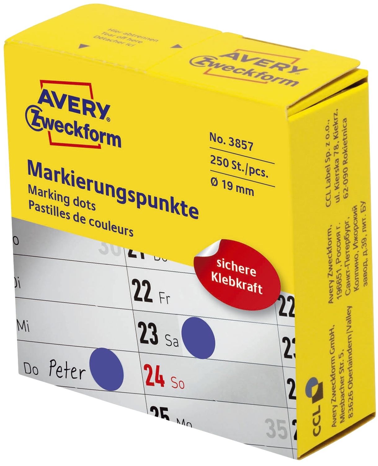 3853 Markierungspunkte - Ø 19 mm, Spender mit 250 Etiketten, blau 3853 Markierungspunkte - Ø 19 mm, Spender mit 250 Etiketten, blau